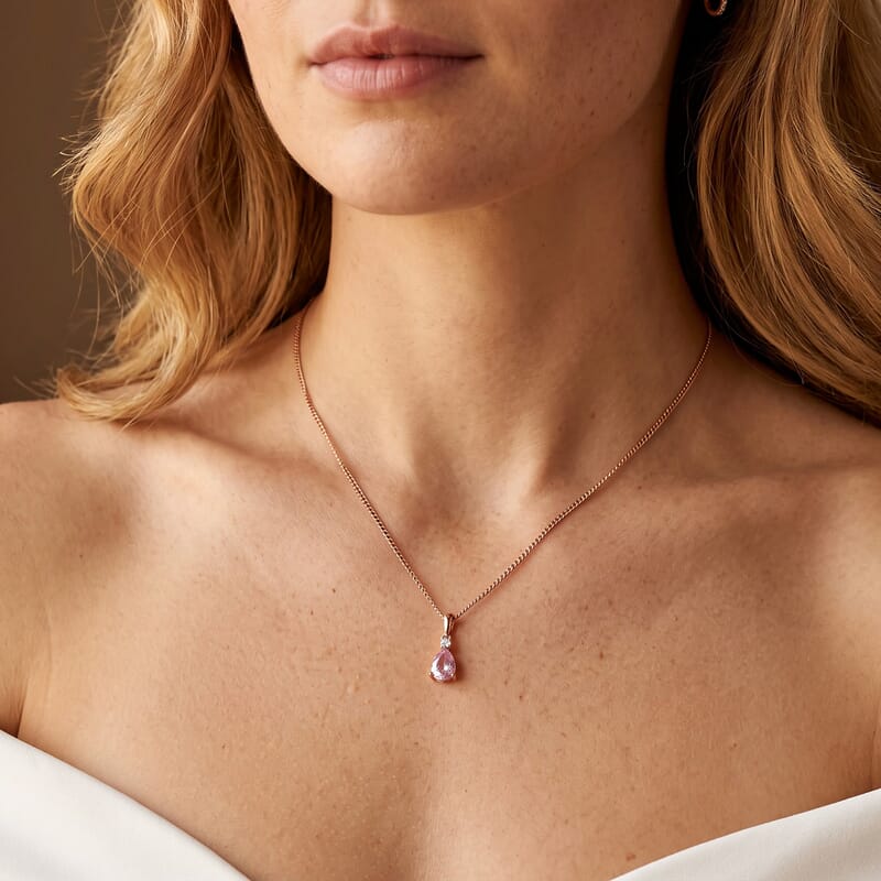 Premium Martha Rocha Kunzite and Luxuriant Lab Grown Diamond SI 1.70 ctw Pendant Necklace in Vermeil Rose Gold Over Sterling Silver 18 Inches