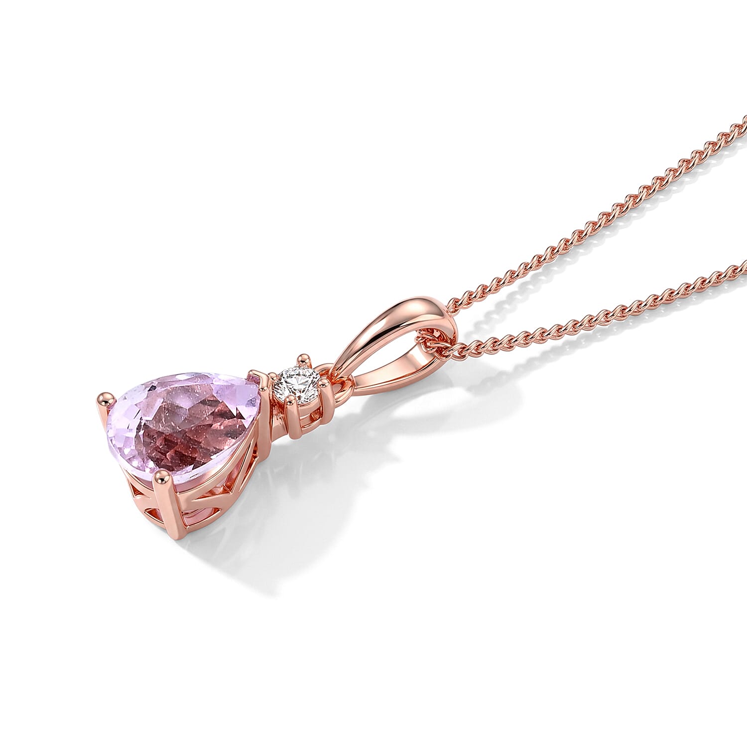 Premium Martha Rocha Kunzite and Luxuriant Lab Grown Diamond SI 1.70 ctw Pendant Necklace in Vermeil Rose Gold Over Sterling Silver 18 Inches