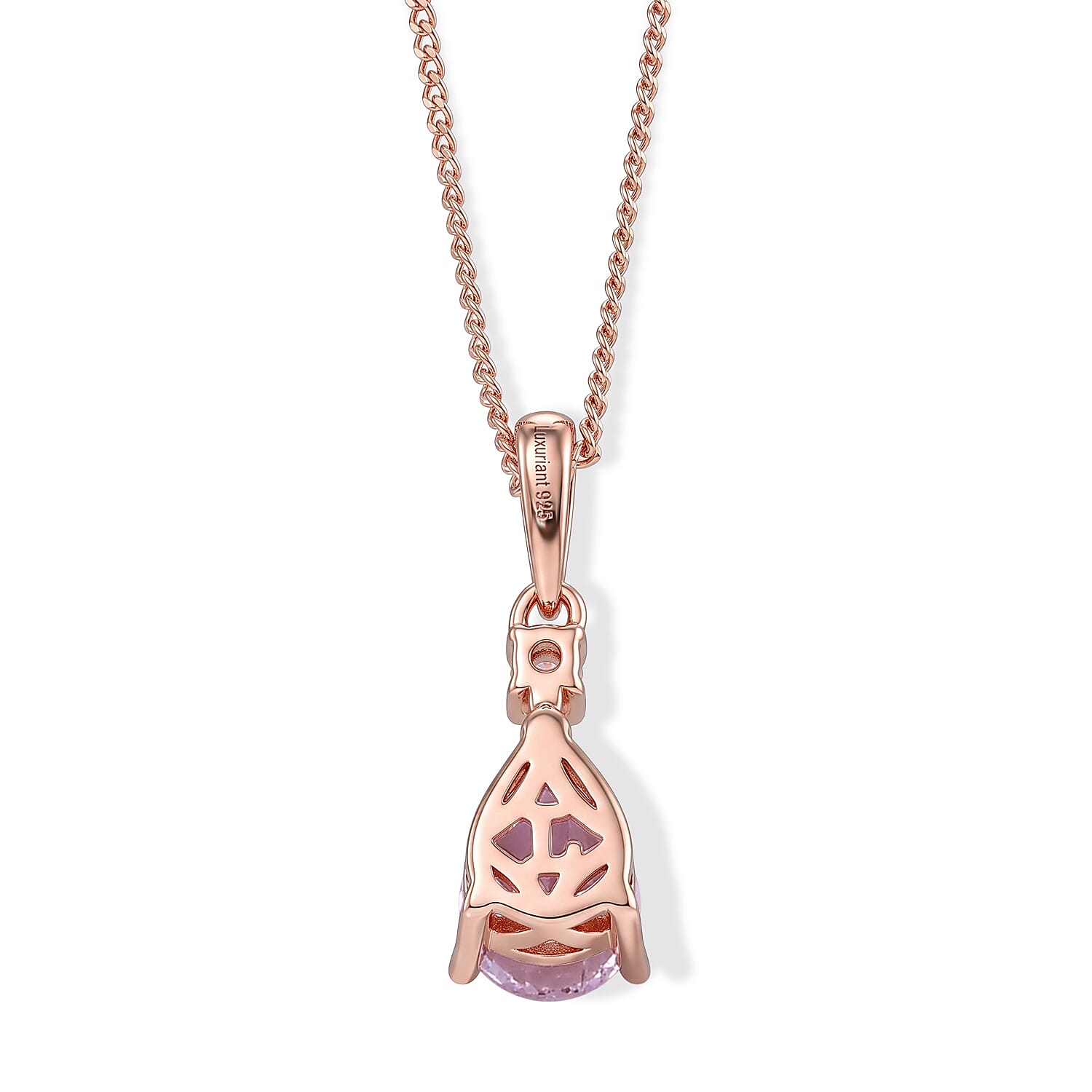 Premium Martha Rocha Kunzite and Luxuriant Lab Grown Diamond SI 1.70 ctw Pendant Necklace in Vermeil Rose Gold Over Sterling Silver 18 Inches