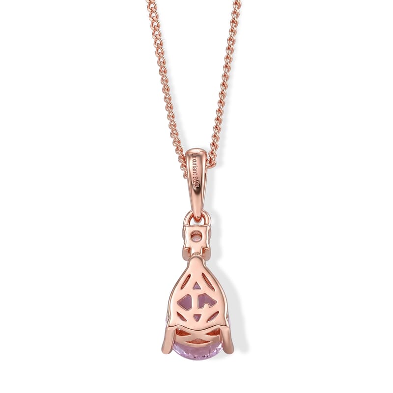 Premium Martha Rocha Kunzite and Luxuriant Lab Grown Diamond SI 1.70 ctw Pendant Necklace in Vermeil Rose Gold Over Sterling Silver 18 Inches