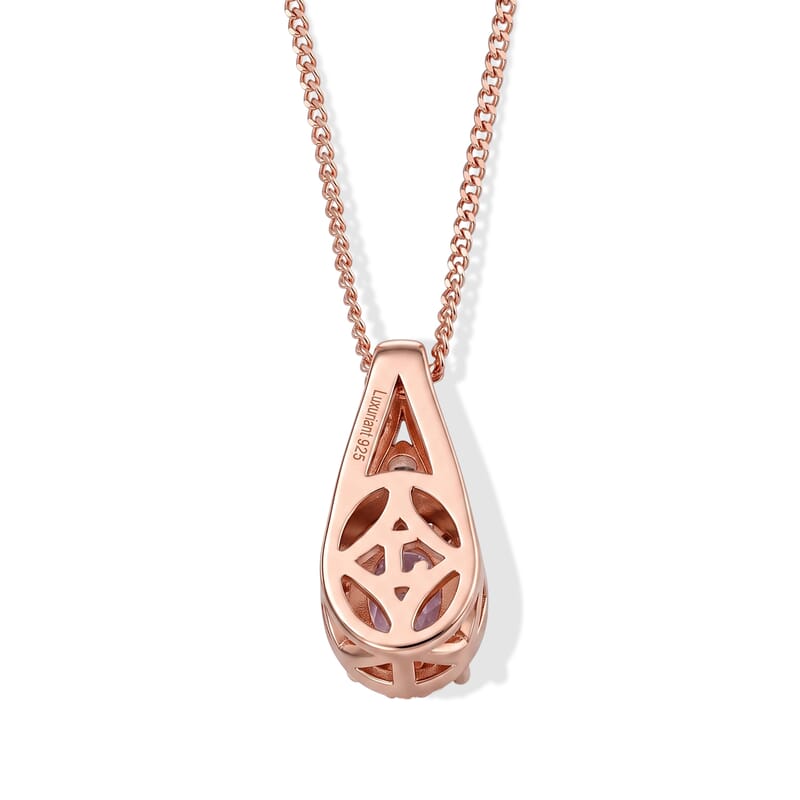 Premium Martha Rocha Kunzite and Luxuriant Lab Grown Blue Diamond (IR) and Lab Grown Diamond SI 1.40 ctw Pendant Necklace in Vermeil Rose Gold Over Sterling Silver 18 Inches