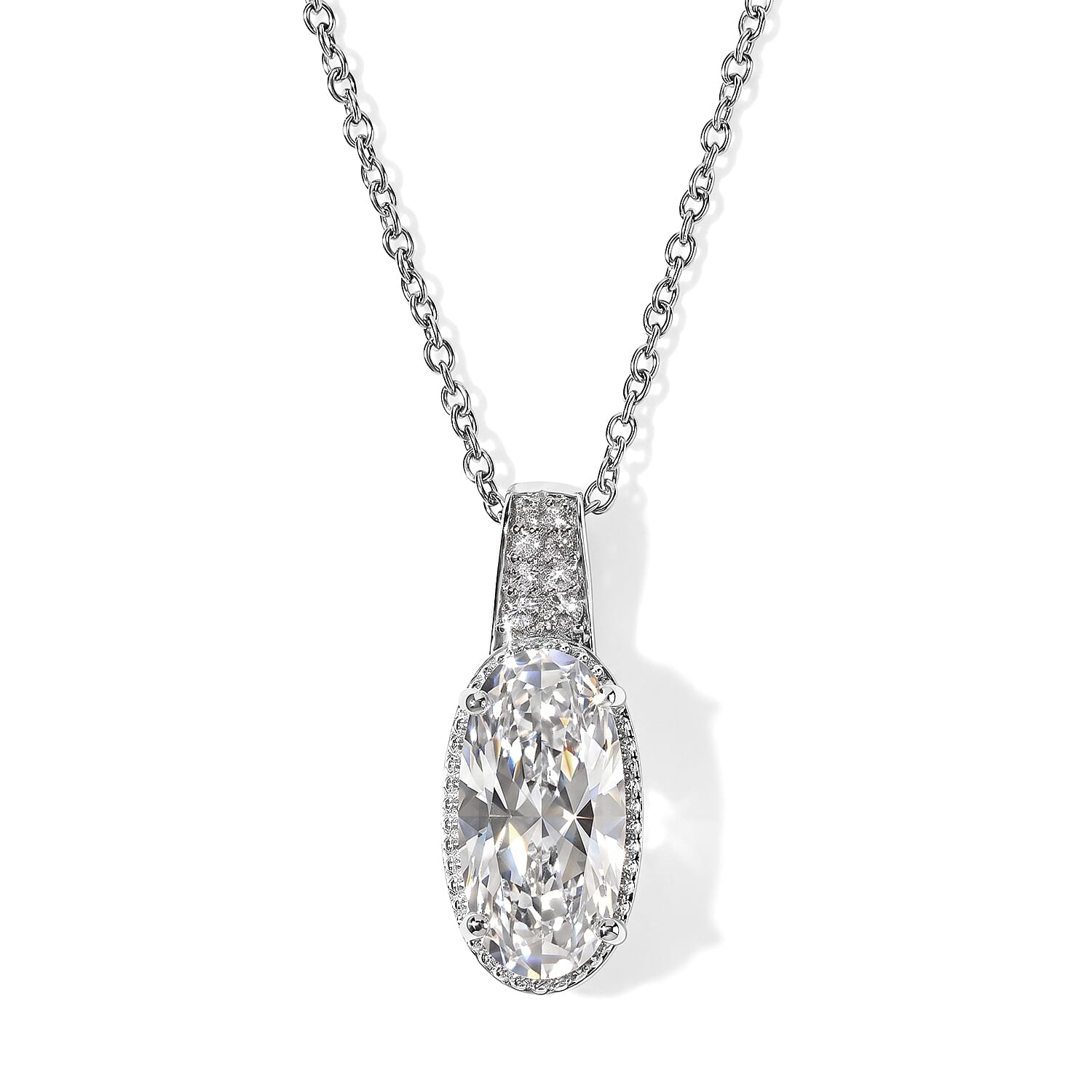 EverTrue Lab Created White Sapphire 7.00 ctw Colors of Light Pendant in Platinum Bond with Stainless Steel Necklace 20 Inches