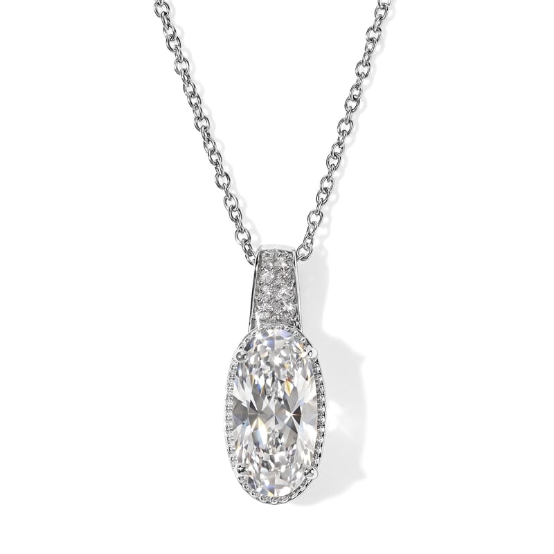 EverTrue Lab Created White Sapphire 7.00 ctw Colors of Light Pendant in Platinum Bond with Stainless Steel Necklace 20 Inches