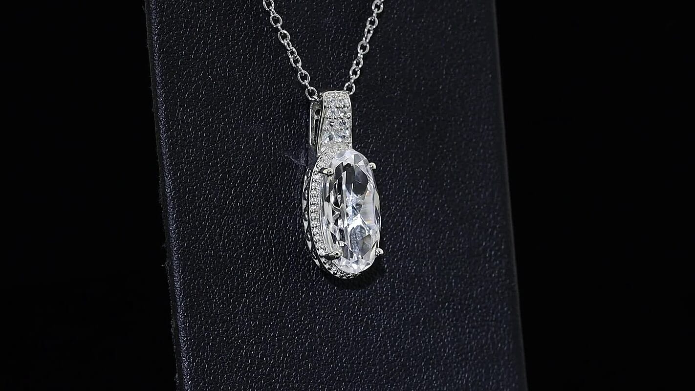 EverTrue Lab Created White Sapphire 6.85 ctw Pendant in Platinum Bond with Stainless Steel Necklace 20 Inches