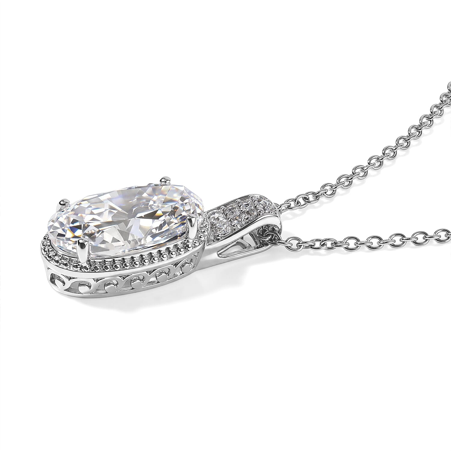 EverTrue Lab Created White Sapphire 7.00 ctw Colors of Light Pendant in Platinum Bond with Stainless Steel Necklace 20 Inches