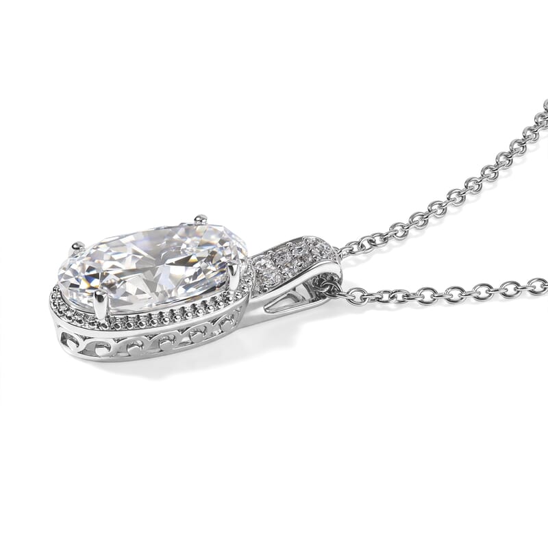 EverTrue Lab Created White Sapphire 7.00 ctw Colors of Light Pendant in Platinum Bond with Stainless Steel Necklace 20 Inches
