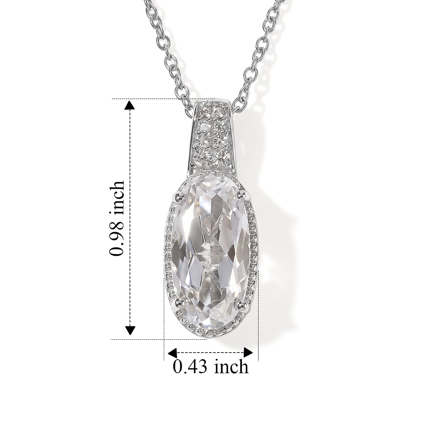 EverTrue Lab Created White Sapphire 7.00 ctw Colors of Light Pendant in Platinum Bond with Stainless Steel Necklace 20 Inches