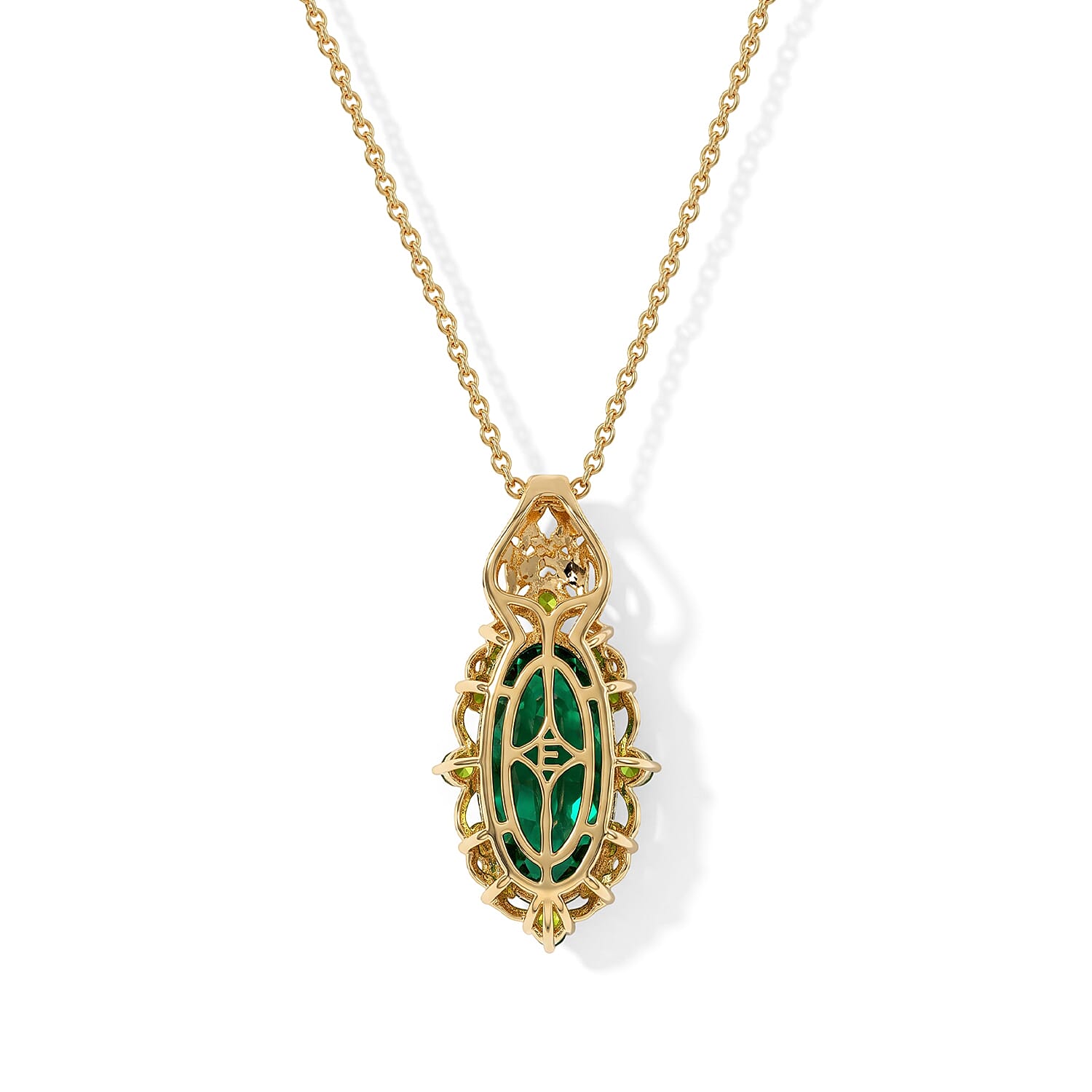 EverTrue Verde Onyx and Chrome Diopside 8.10 ctw Pendant in 18K YG Plated with ION YG Plated Stainless Steel Necklace 20 Inches