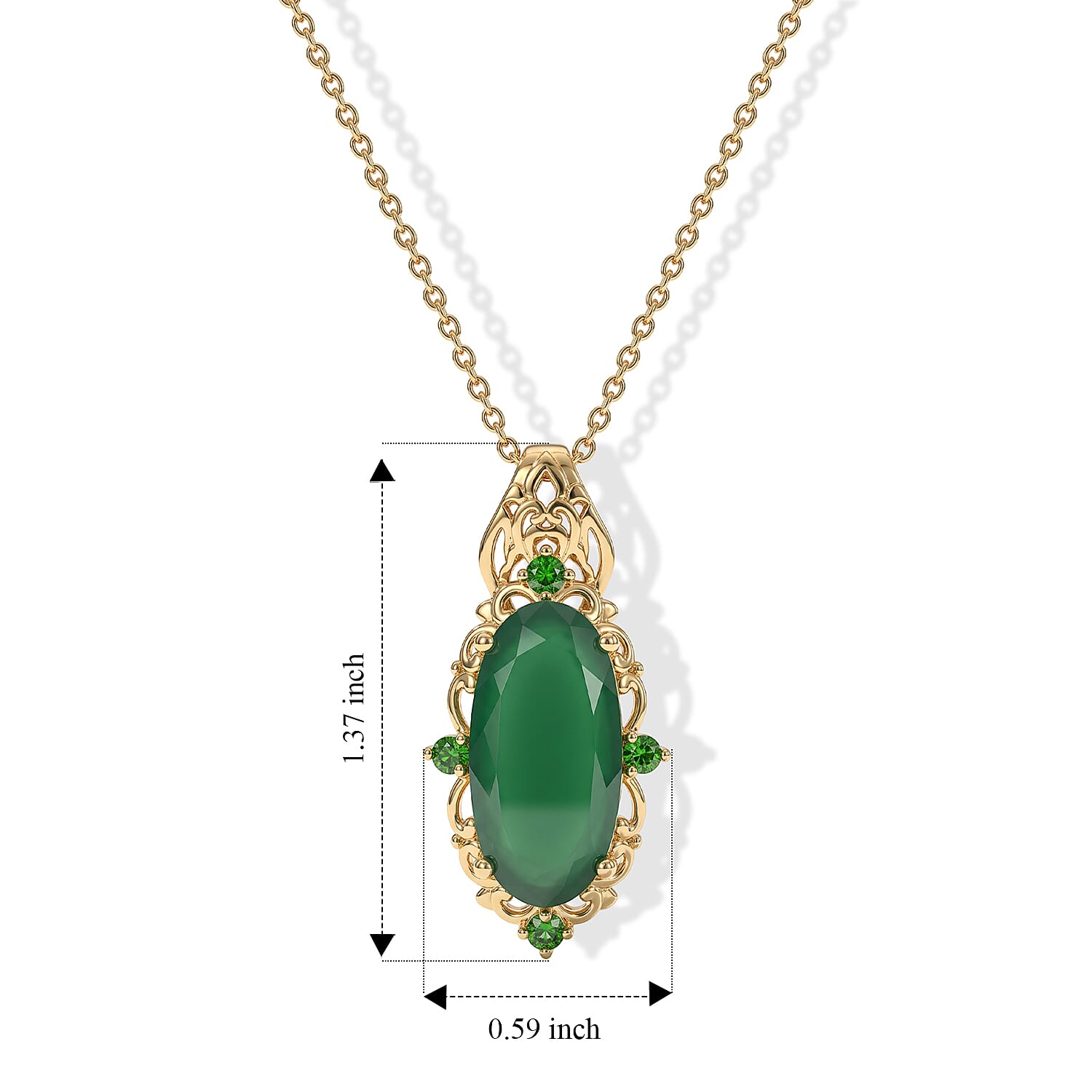 EverTrue Verde Onyx and Chrome Diopside 8.10 ctw Pendant in 18K YG Plated with ION YG Plated Stainless Steel Necklace 20 Inches