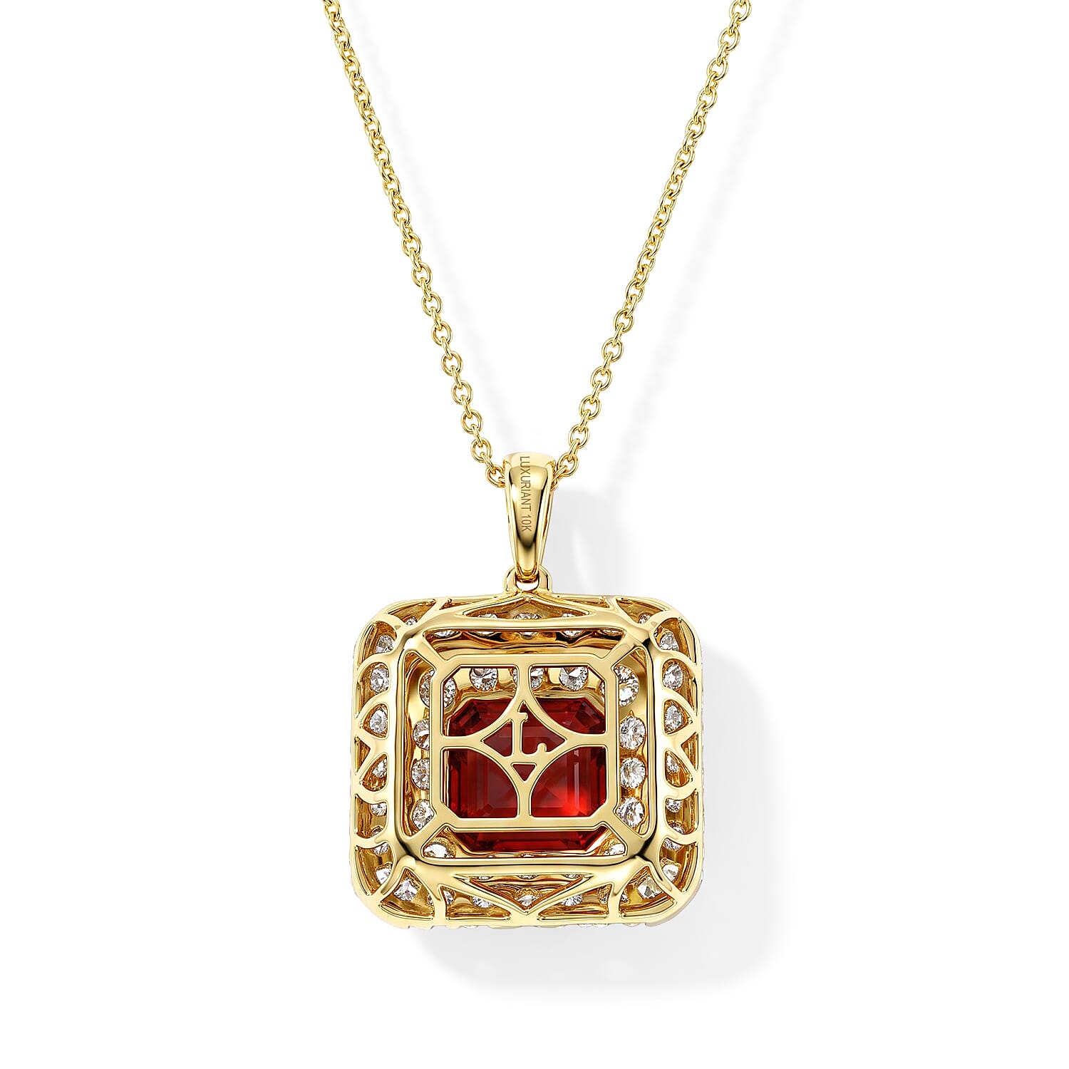Certified and Appraised AAA Crimson Fire Opal and Luxuriant Lab Grown Diamond G-H SI 3.00 ctw Pendant Necklace in 10K Yellow Gold (18 Inches)