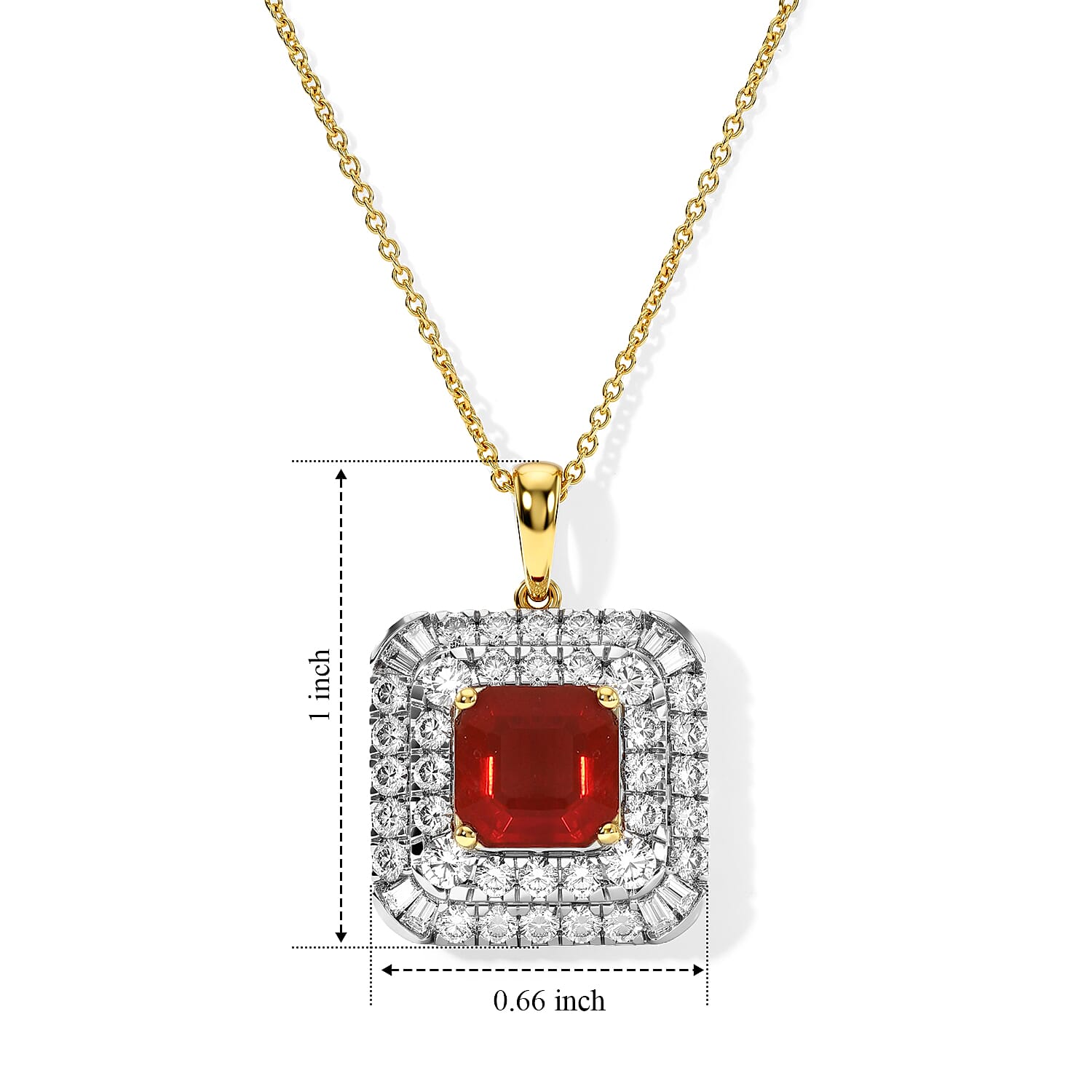 Certified and Appraised AAA Crimson Fire Opal and Luxuriant Lab Grown Diamond G-H SI 3.00 ctw Pendant Necklace in 10K Yellow Gold (18 Inches)
