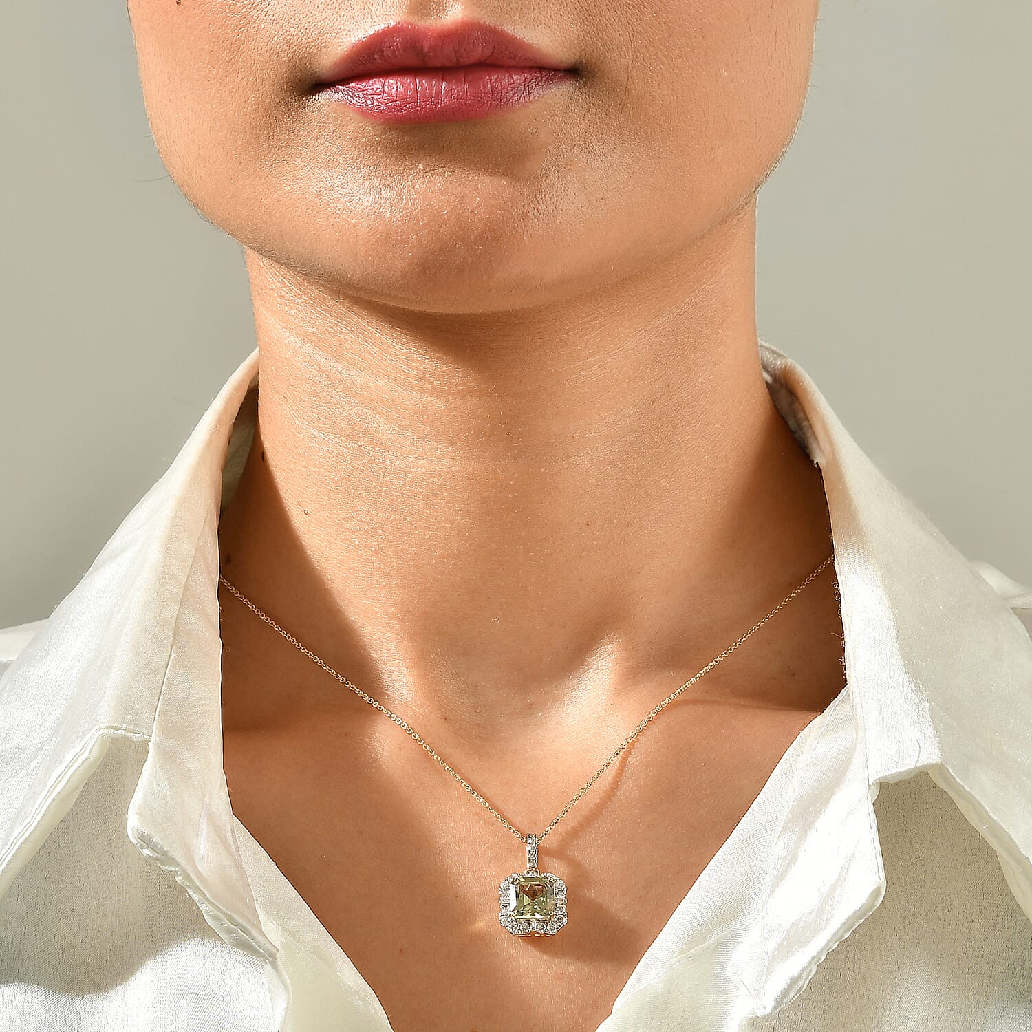 Certified and Appraised Asscher Cut AAA Turkizite and Luxuriant Lab Grown Diamond G-H SI 3.60 ctw Pendant Necklace in 10K Yellow Gold 18 Inches