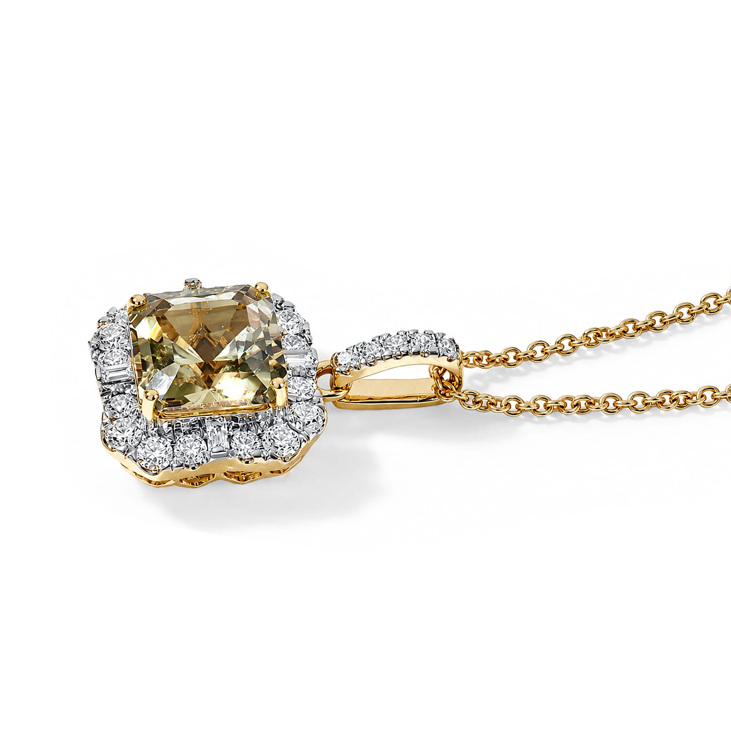 Certified and Appraised Asscher Cut AAA Turkizite and Luxuriant Lab Grown Diamond G-H SI 3.60 ctw Pendant Necklace in 10K Yellow Gold 18 Inches