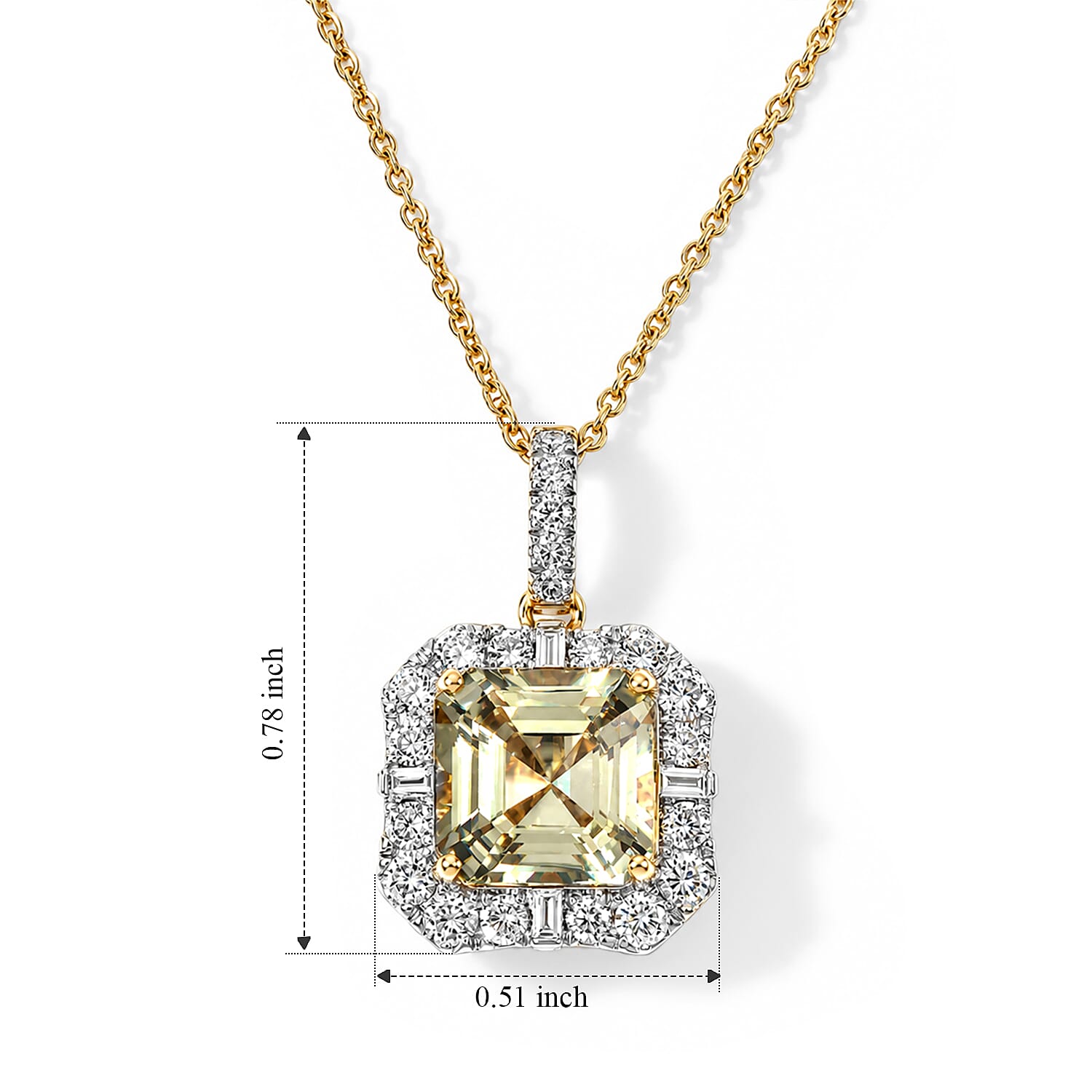 Certified and Appraised Asscher Cut AAA Turkizite and Luxuriant Lab Grown Diamond G-H SI 3.60 ctw Pendant Necklace in 10K Yellow Gold 18 Inches