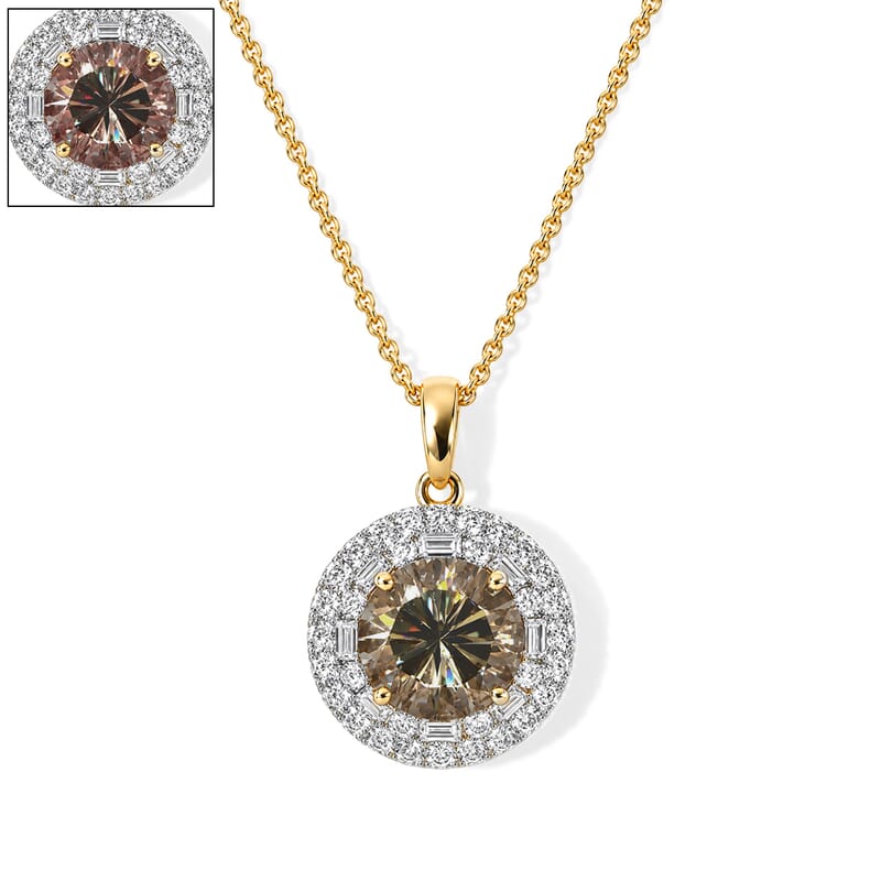 Certified & Appraised AAA Turkizite and Luxuriant Lab Grown Diamond G-H SI 5.40 ctw Pendant Necklace in 10K Yellow Gold 18 Inches