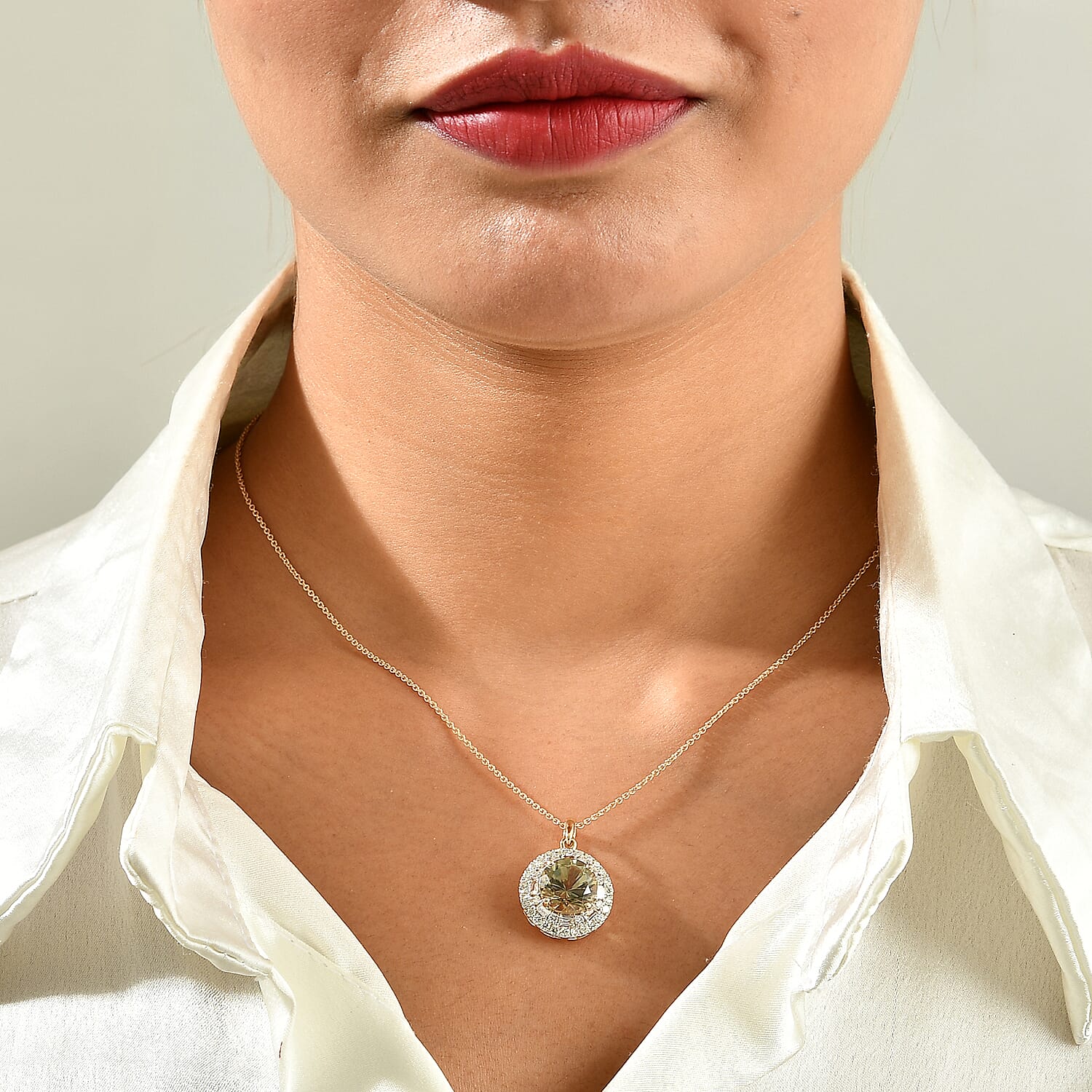 Certified & Appraised AAA Turkizite and Luxuriant Lab Grown Diamond G-H SI 5.40 ctw Pendant Necklace in 10K Yellow Gold 18 Inches