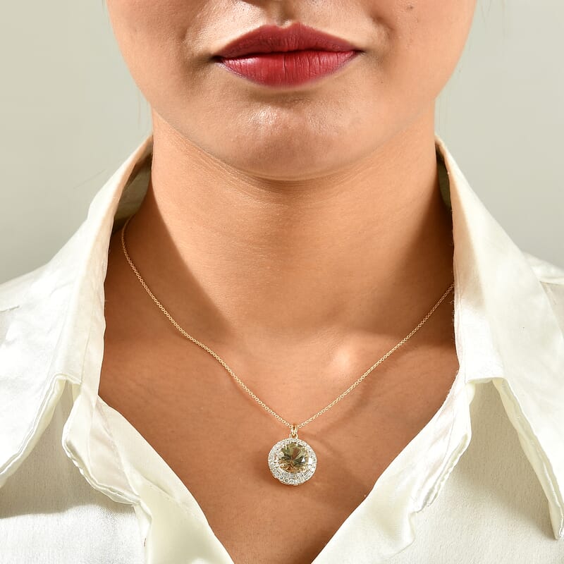 Certified & Appraised AAA Turkizite and Luxuriant Lab Grown Diamond G-H SI 5.40 ctw Pendant Necklace in 10K Yellow Gold 18 Inches