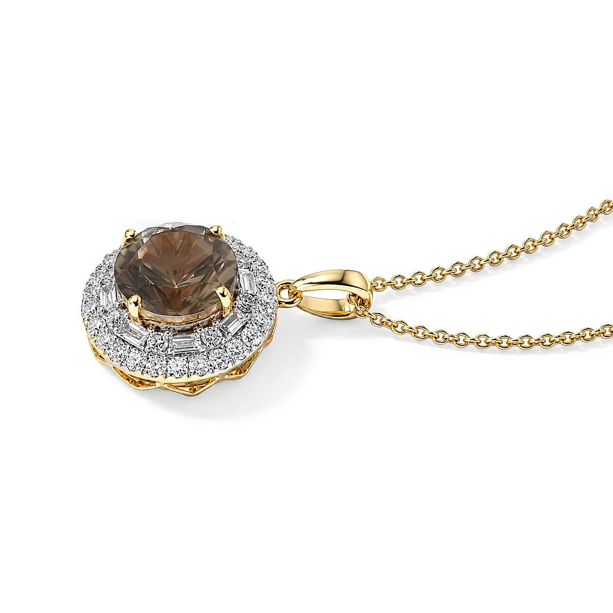Certified & Appraised AAA Turkizite and Luxuriant Lab Grown Diamond G-H SI 5.40 ctw Pendant Necklace in 10K Yellow Gold 18 Inches