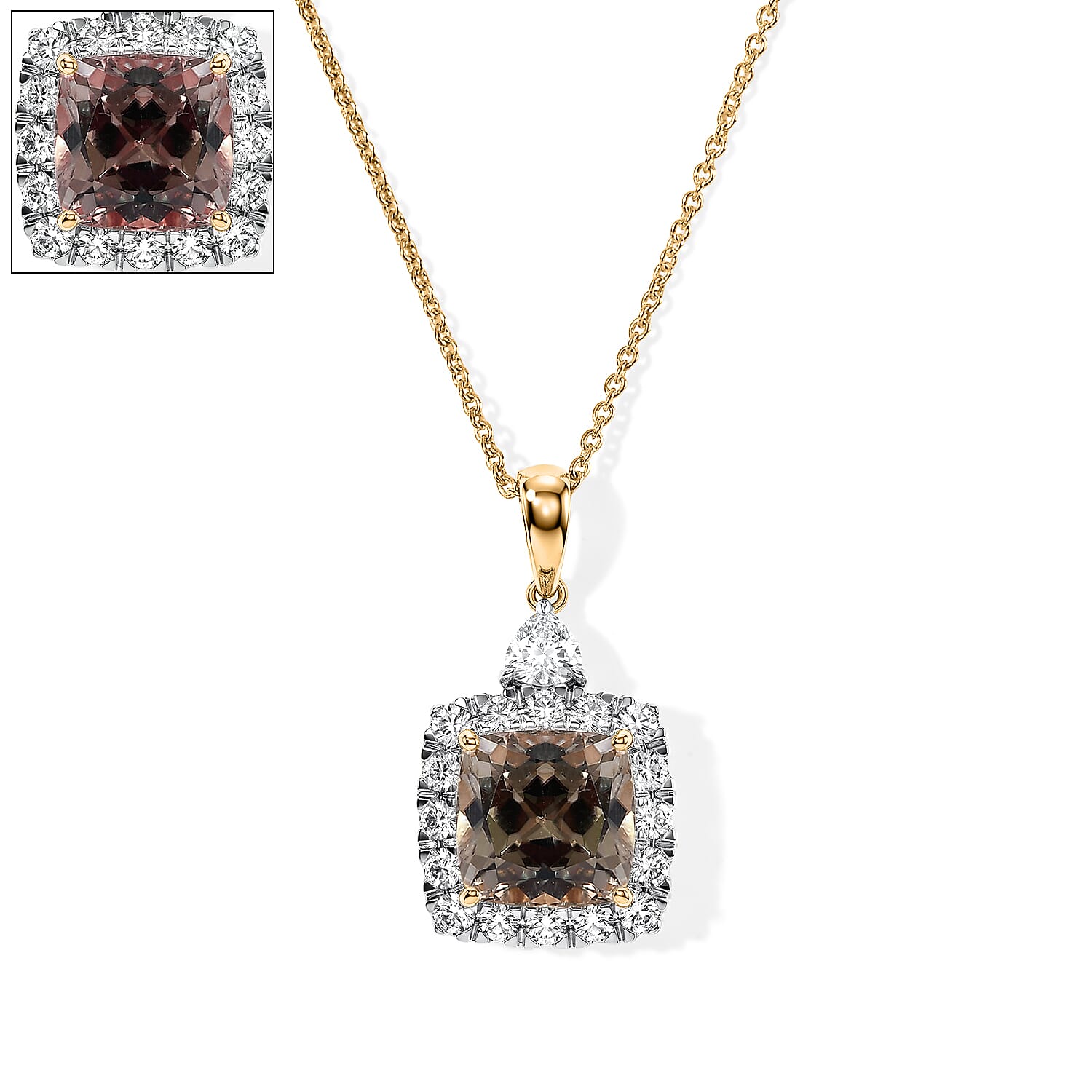 Certified and Appraised AAA Turkizite and Luxuriant Lab Grown Diamond G-H SI 5.05 ctw Pendant Necklace in 10K Yellow Gold (18 Inches)