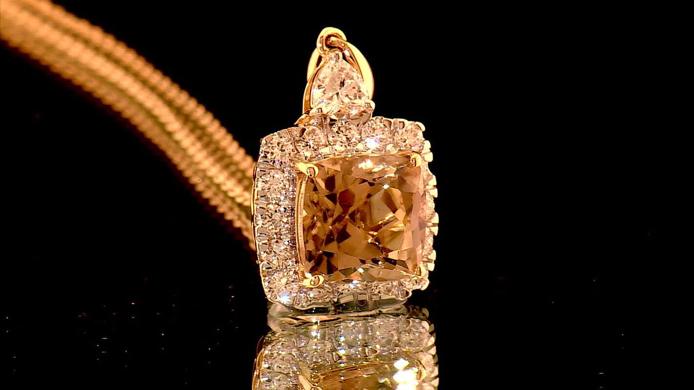Certified and Appraised 10K Yellow Gold AAA Turkizite, Luxuriant Lab Grown Diamond (G-H, SI) (1.0 cts) Pendant Necklace (18 Inches) 5.05 ctw