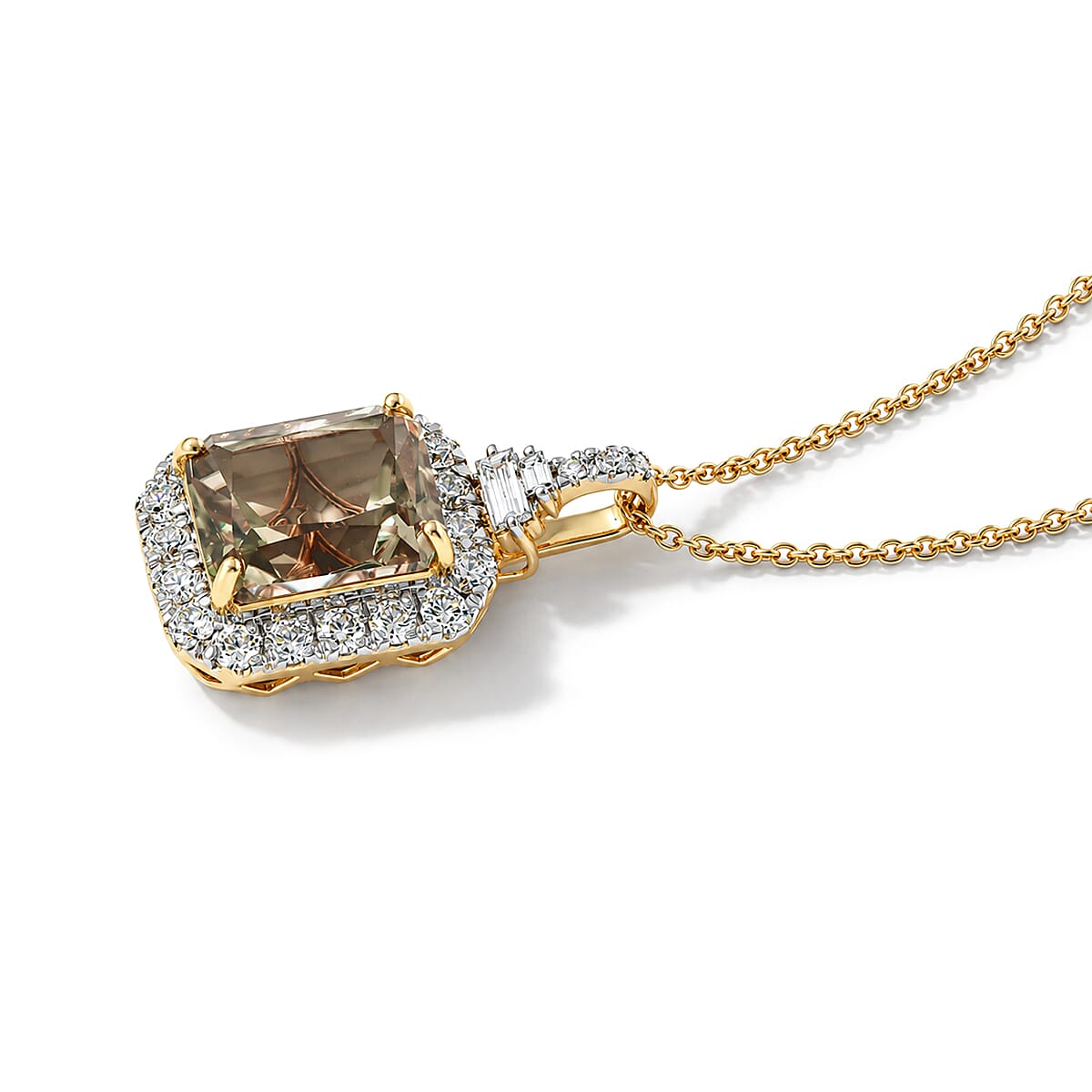 Certified and Appraised AAA Turkizite and Luxuriant Lab Grown Diamond G-H SI 6.50 ctw Pendant Necklace in 10K Yellow Gold (18 Inches)