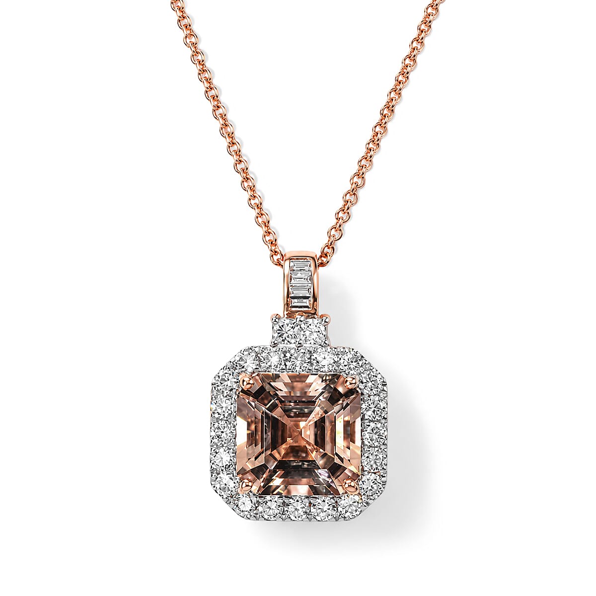 Certified and Appraised AAA Marropino Morganite and Luxuriant Lab Grown Diamond G-H SI 5.37 ctw Pendant Necklace in 10K Rose Gold (18 Inches)