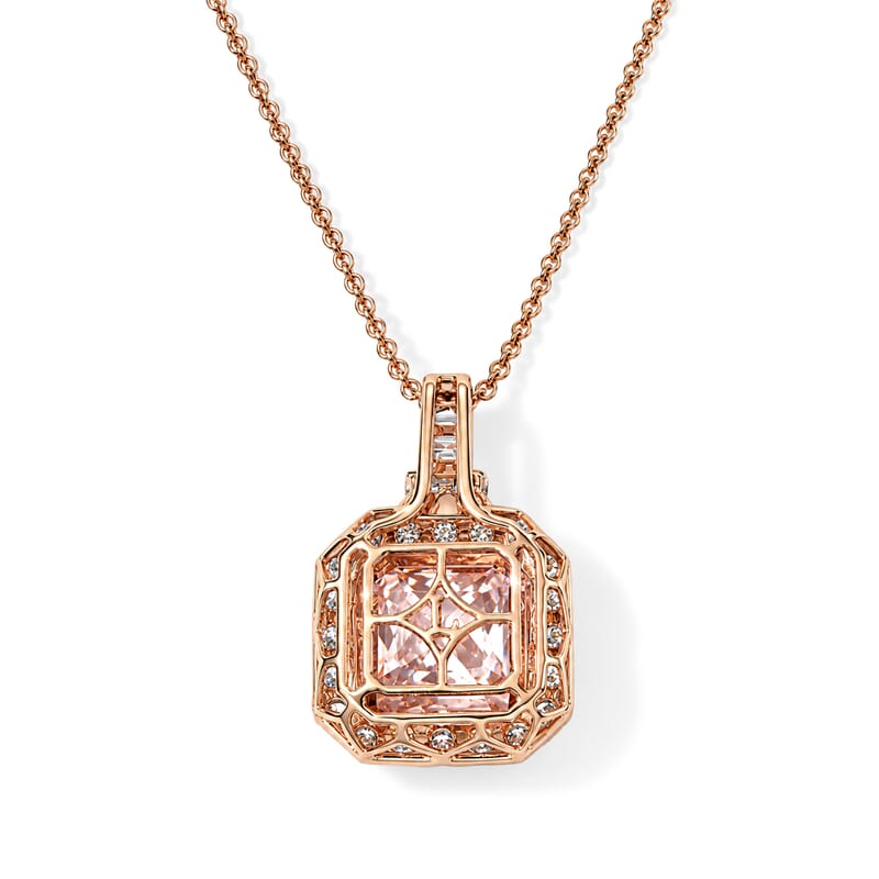 Certified and Appraised AAA Marropino Morganite and Luxuriant Lab Grown Diamond G-H SI 5.37 ctw Pendant Necklace in 10K Rose Gold (18 Inches)