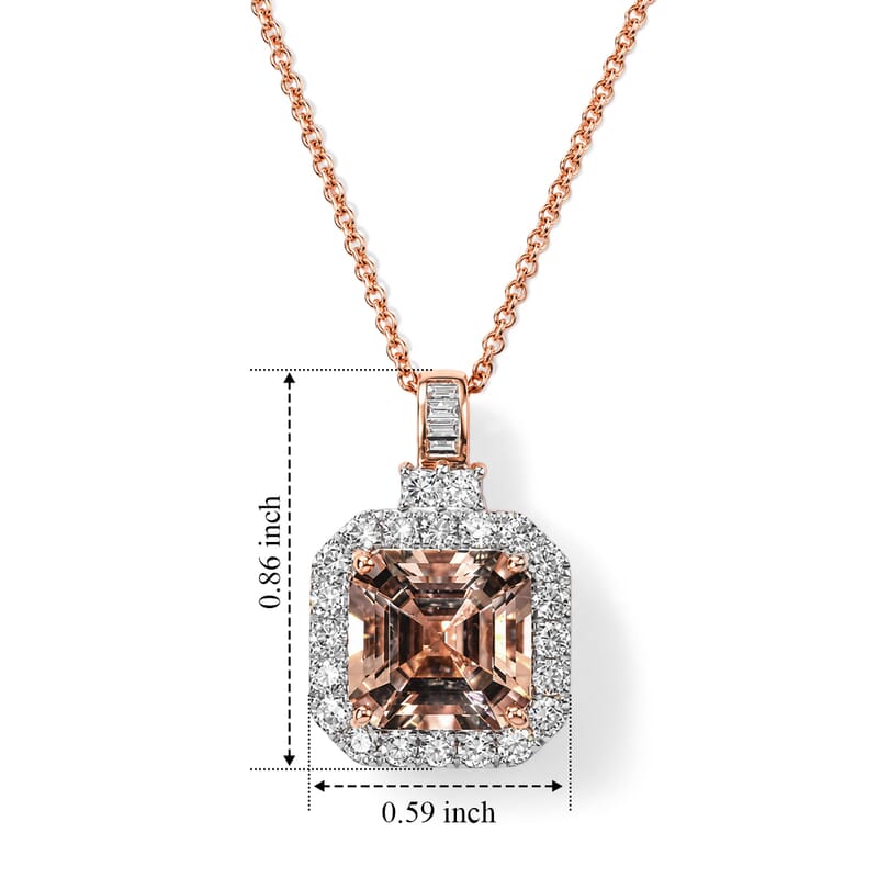 Certified and Appraised AAA Marropino Morganite and Luxuriant Lab Grown Diamond G-H SI 5.37 ctw Pendant Necklace in 10K Rose Gold (18 Inches)
