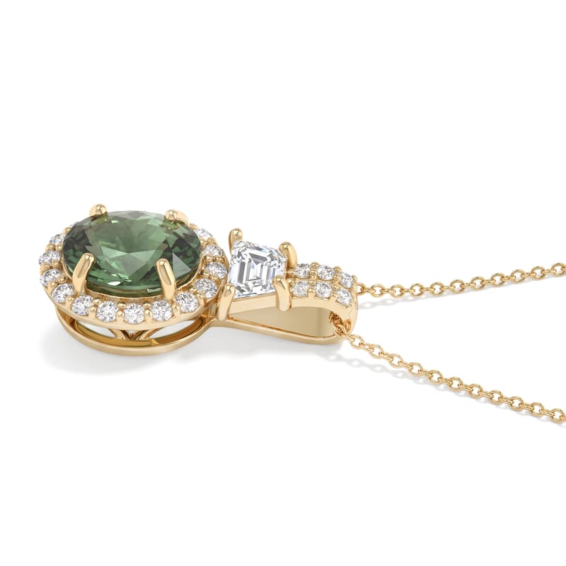 AAA Sapucaia Green Sapphire and Lab Grown Diamond E-F VS 3.15 ctw The Verdant Imperial Pendant Necklace in 10K Yellow Gold (20 Inches)