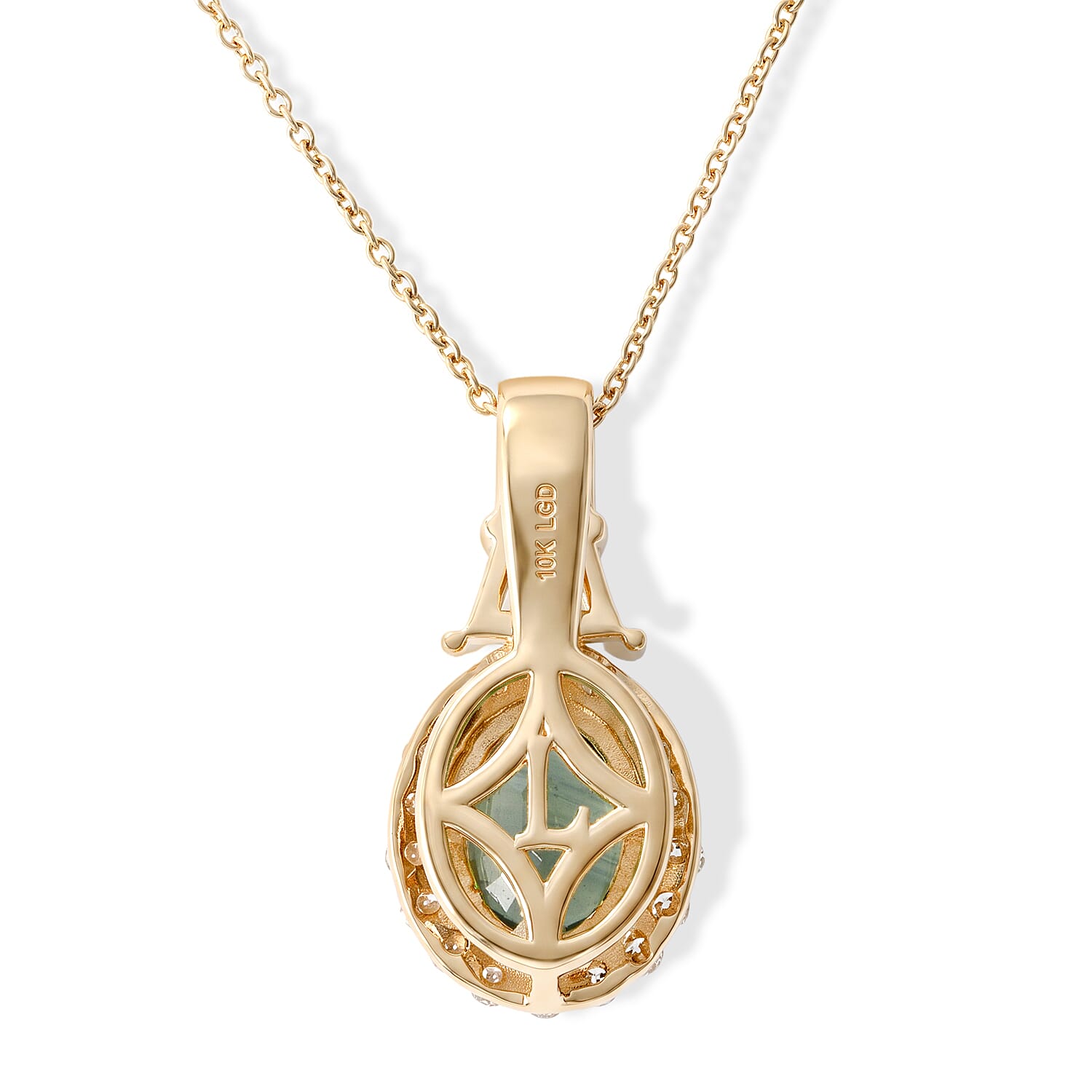 AAA Sapucaia Green Sapphire and Lab Grown Diamond E-F VS 3.15 ctw The Verdant Imperial Pendant Necklace in 10K Yellow Gold (20 Inches)