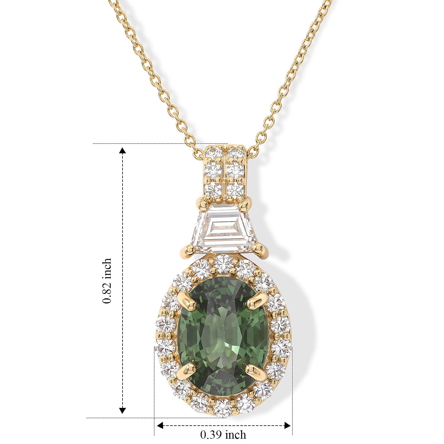 AAA Sapucaia Green Sapphire and Lab Grown Diamond E-F VS 3.15 ctw The Verdant Imperial Pendant Necklace in 10K Yellow Gold (20 Inches)