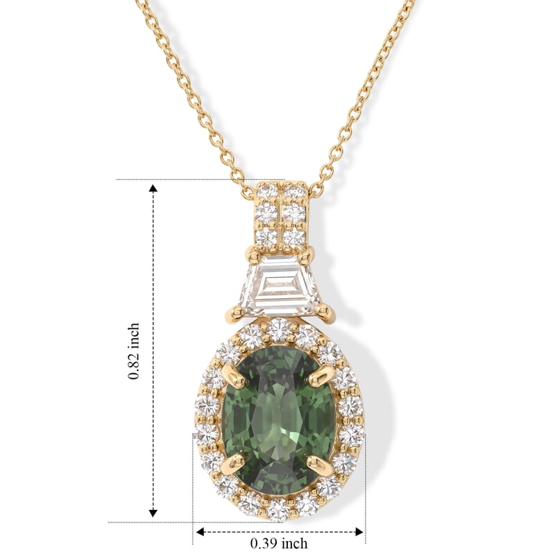 AAA Sapucaia Green Sapphire and Lab Grown Diamond E-F VS 3.15 ctw The Verdant Imperial Pendant Necklace in 10K Yellow Gold (20 Inches)