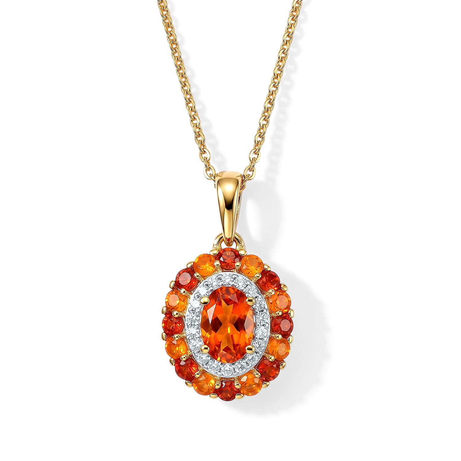D'Joy AAA Crimson Fire Opal and Multi Gemstone 0.65 ctw Firelight Solar Flare Pendant Necklace in 18K Vermeil Yellow Gold Over Sterling Silver 20 Inches