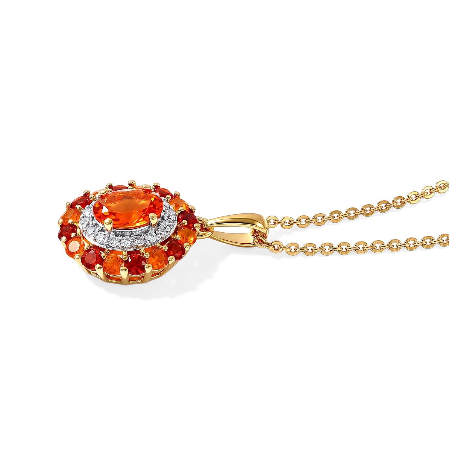 D'Joy AAA Crimson Fire Opal and Multi Gemstone 0.65 ctw Firelight Solar Flare Pendant Necklace in 18K Vermeil Yellow Gold Over Sterling Silver 20 Inches