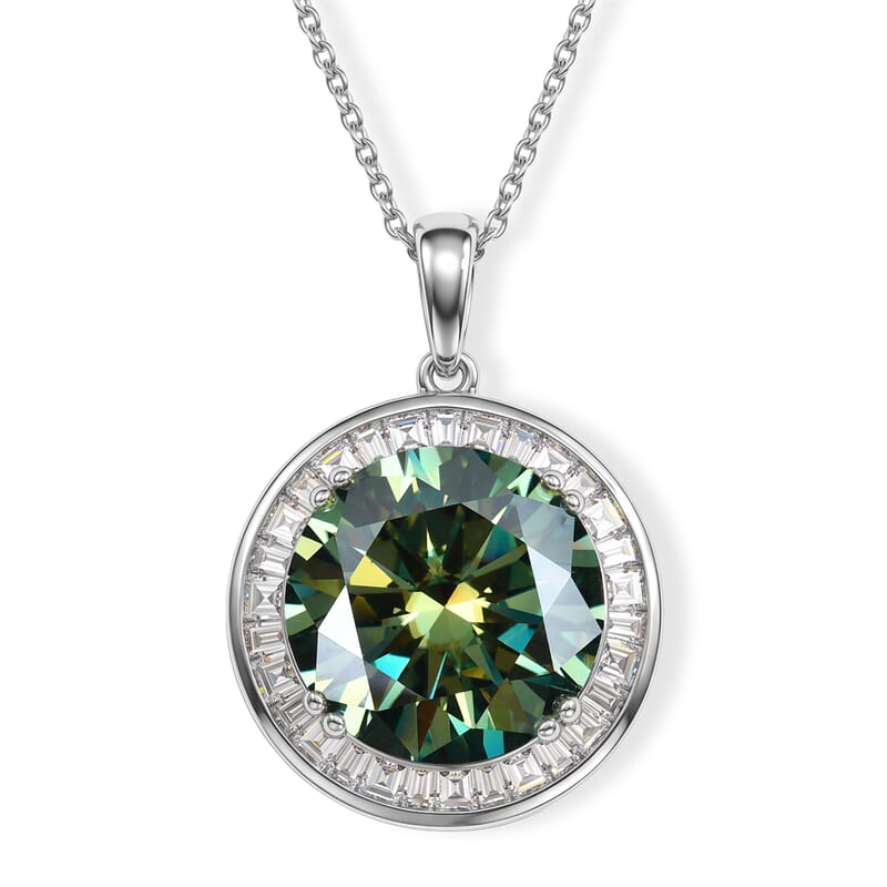 Certified and Appraised D'Joy Green and White Moissanite 10.80 ctw Pendant Necklace in Rhodium Over Sterling Silver (18 Inches)