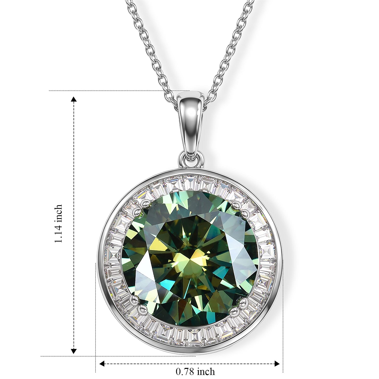 Certified and Appraised D'Joy Green and White Moissanite 10.80 ctw Pendant Necklace in Rhodium Over Sterling Silver (18 Inches)