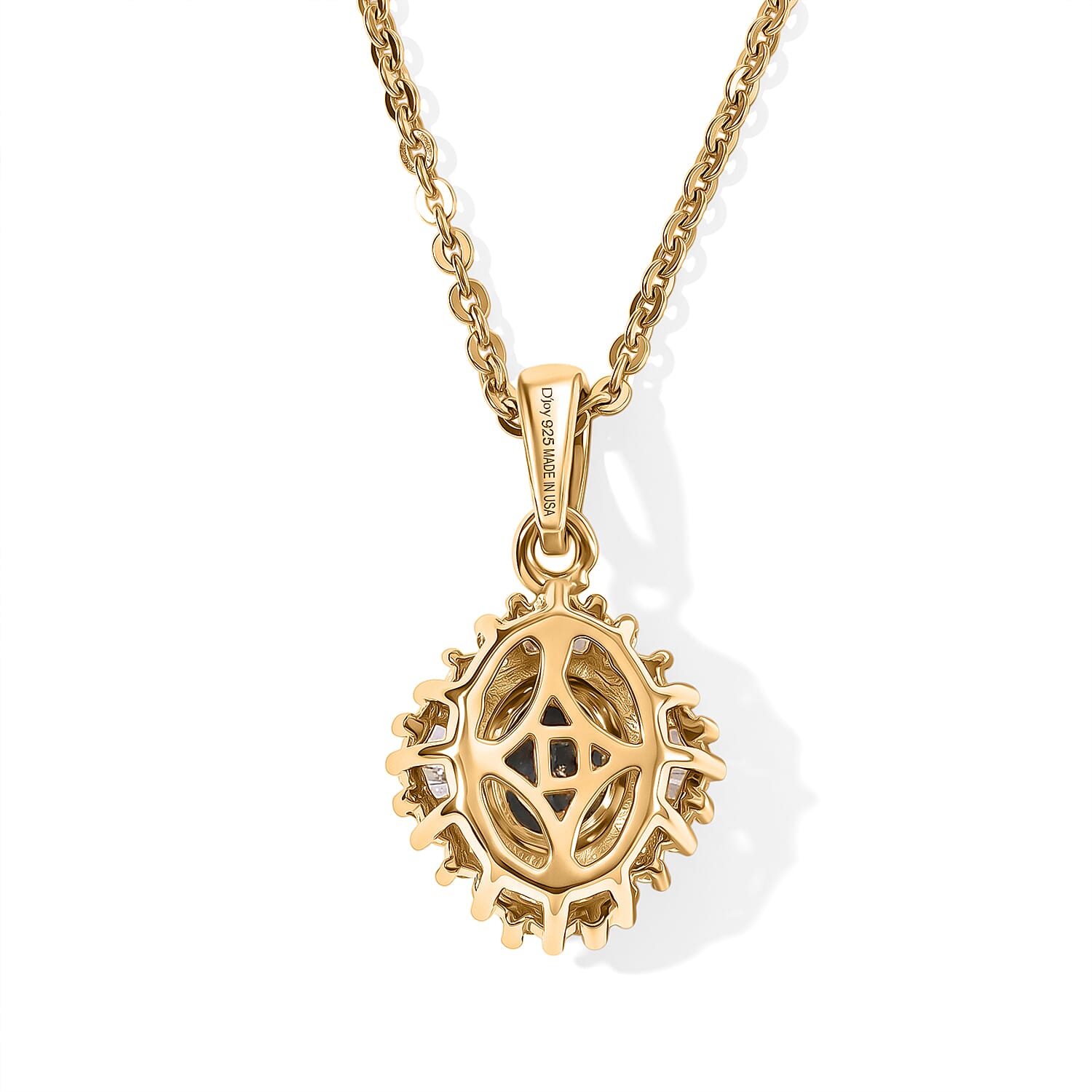 D'Joy Montana Sapphire and Diamond 0.65 ctw Summit Sunburst Pendant Necklace in 18K Vermeil Yellow Gold Over Sterling Silver 20 Inches