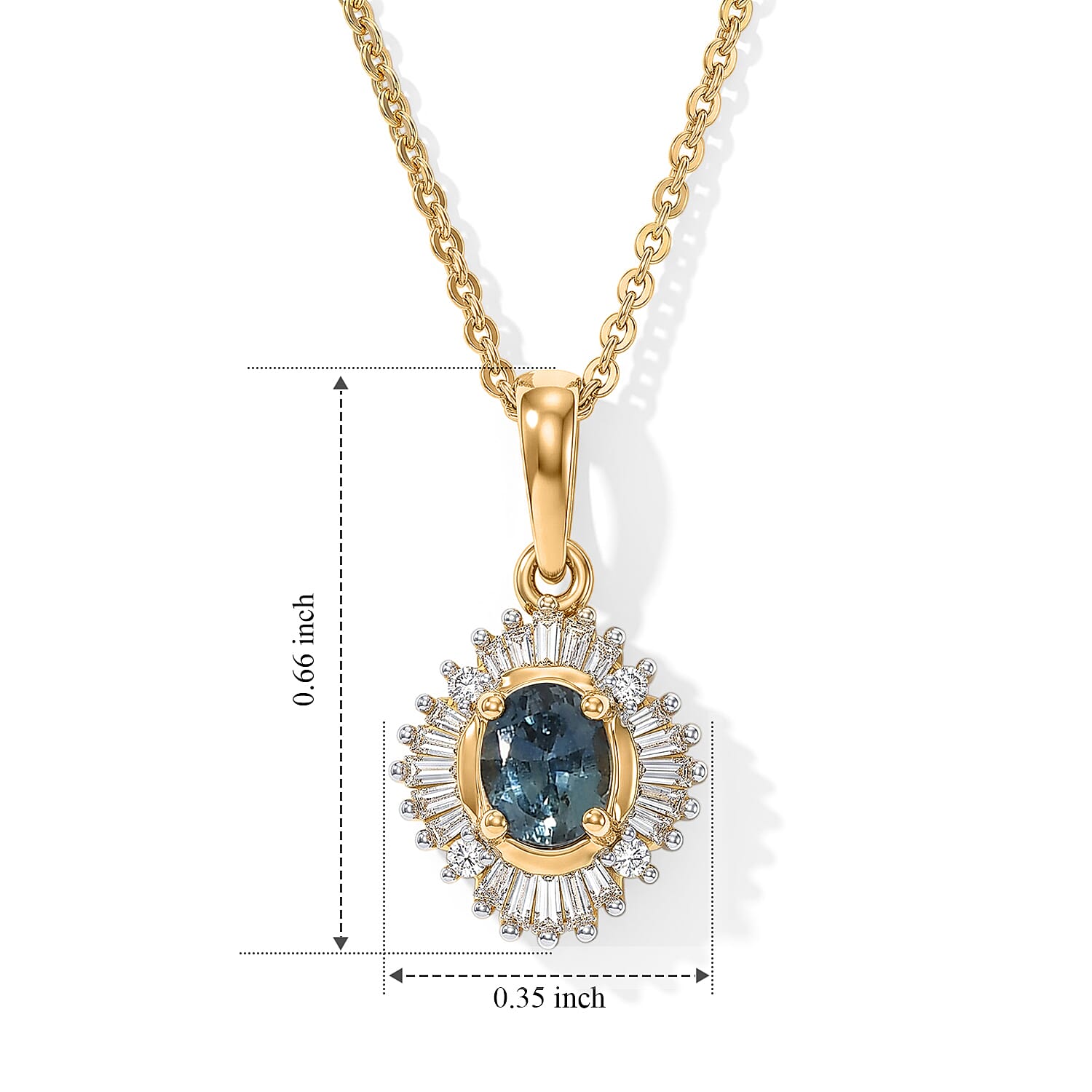 D'Joy Montana Sapphire and Diamond 0.65 ctw Summit Sunburst Pendant Necklace in 18K Vermeil Yellow Gold Over Sterling Silver 20 Inches