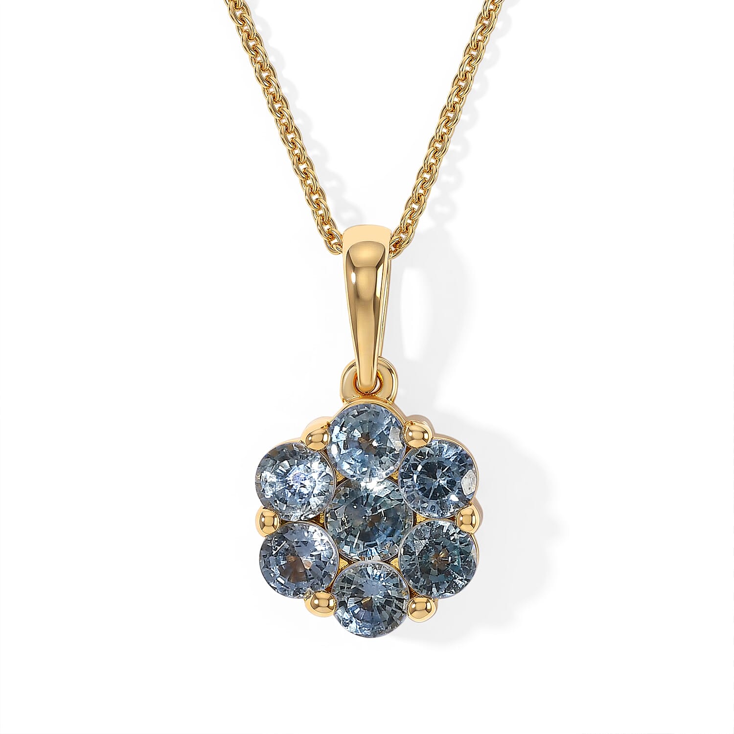 D'Joy Premium Montana Sapphire 1.70 ctw Mountain Bloom Pendant Necklace in 18K Vermeil Yellow Gold Over Sterling Silver 20 Inches