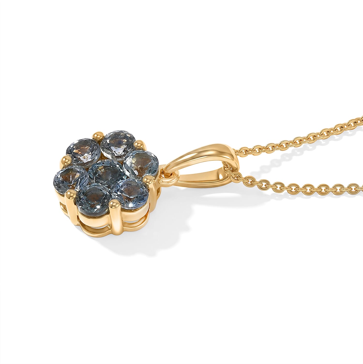 D'Joy Premium Montana Sapphire 1.70 ctw Mountain Bloom Pendant Necklace in 18K Vermeil Yellow Gold Over Sterling Silver 20 Inches
