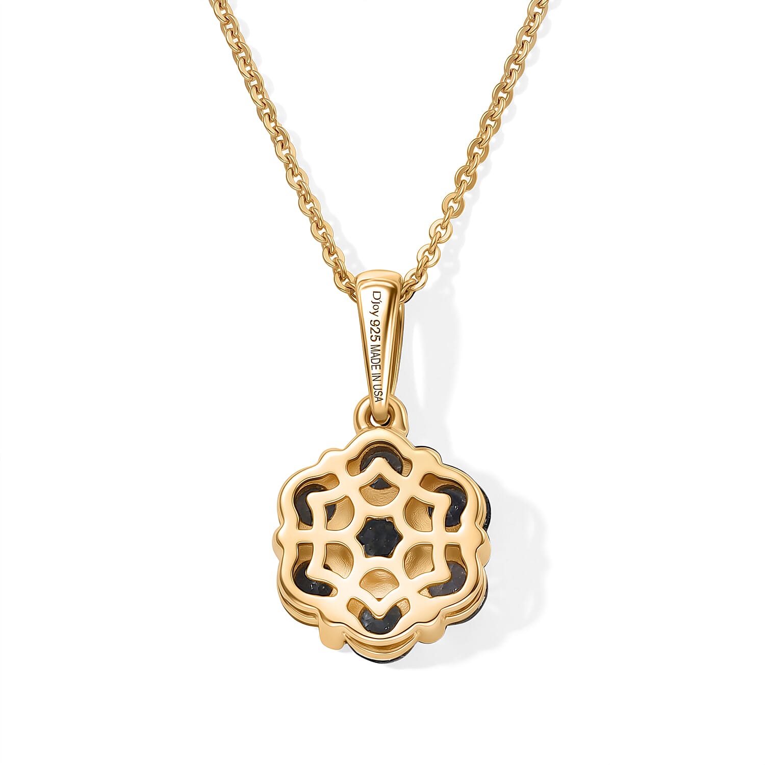D'Joy Premium Montana Sapphire 1.70 ctw Mountain Bloom Pendant Necklace in 18K Vermeil Yellow Gold Over Sterling Silver 20 Inches