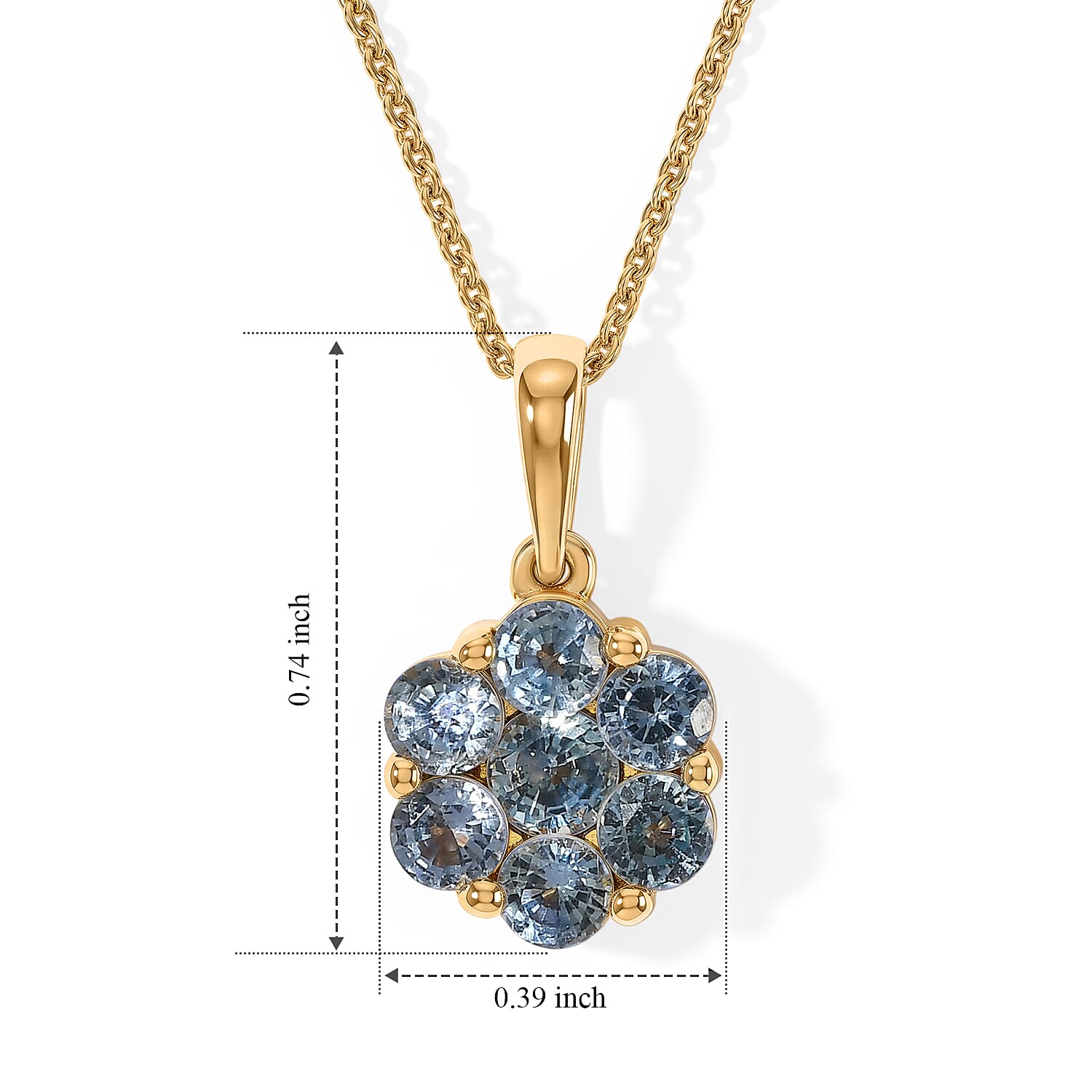 D'Joy Premium Montana Sapphire 1.70 ctw Mountain Bloom Pendant Necklace in 18K Vermeil Yellow Gold Over Sterling Silver 20 Inches