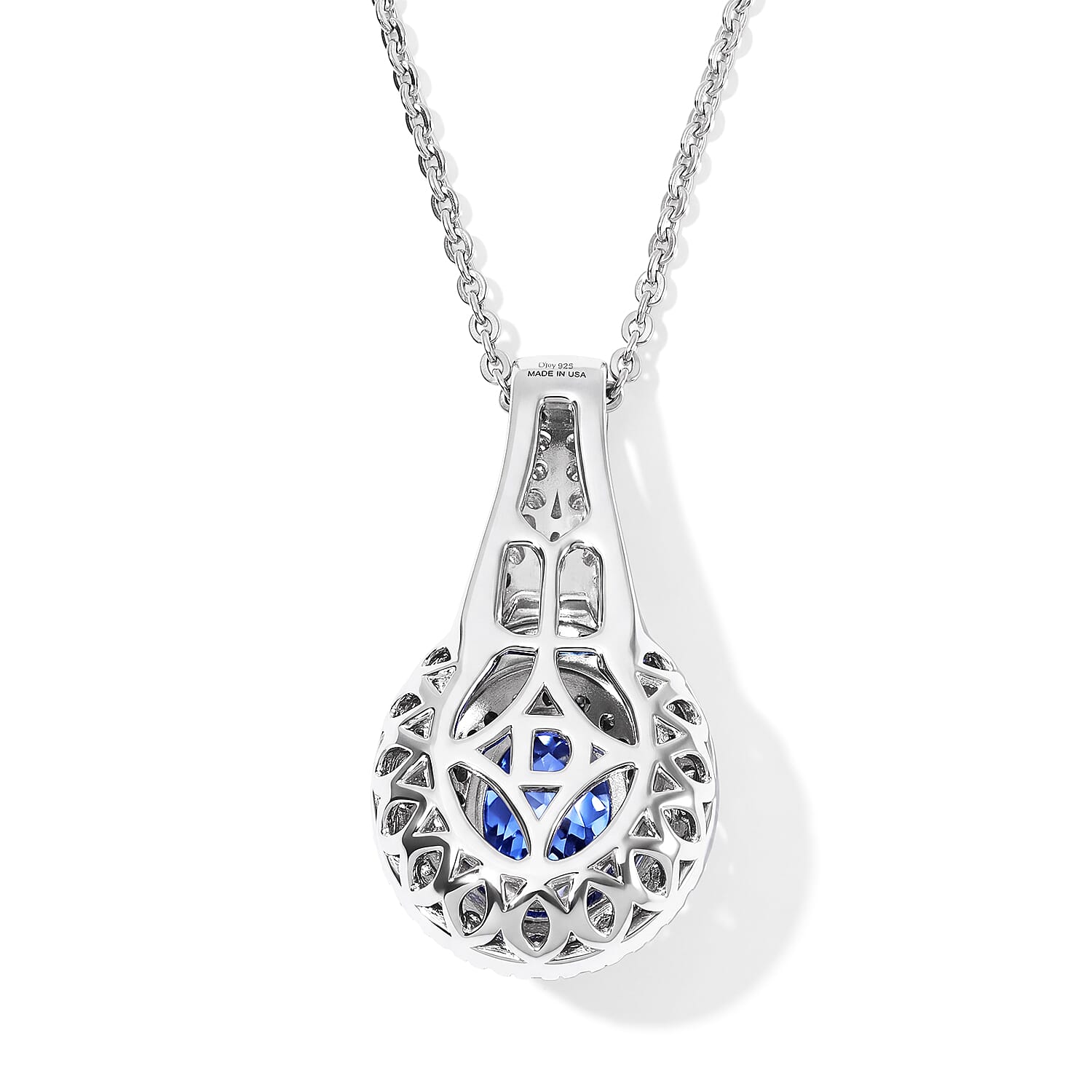 Doorbuster D'Joy Premium Tanzanite, Natural Pink and White Diamond I3 1.40 ctw Pendant Necklace in Rhodium Over Sterling Silver 20 Inches