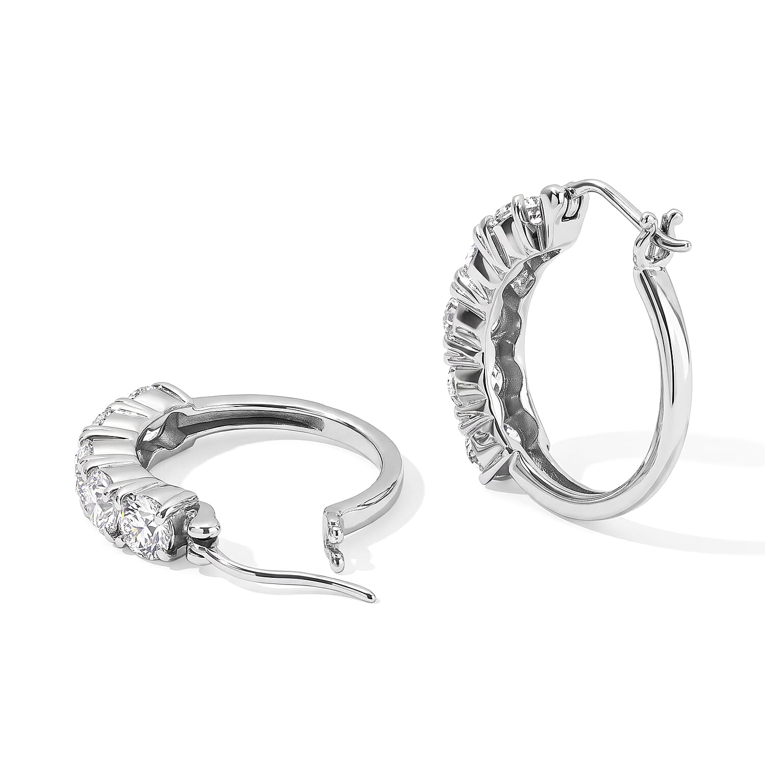 EverTrue Simulated Diamond Set of 2 Hoop Earrings and Half Eternity Band Ring (Size 5.00) in Stainless Steel