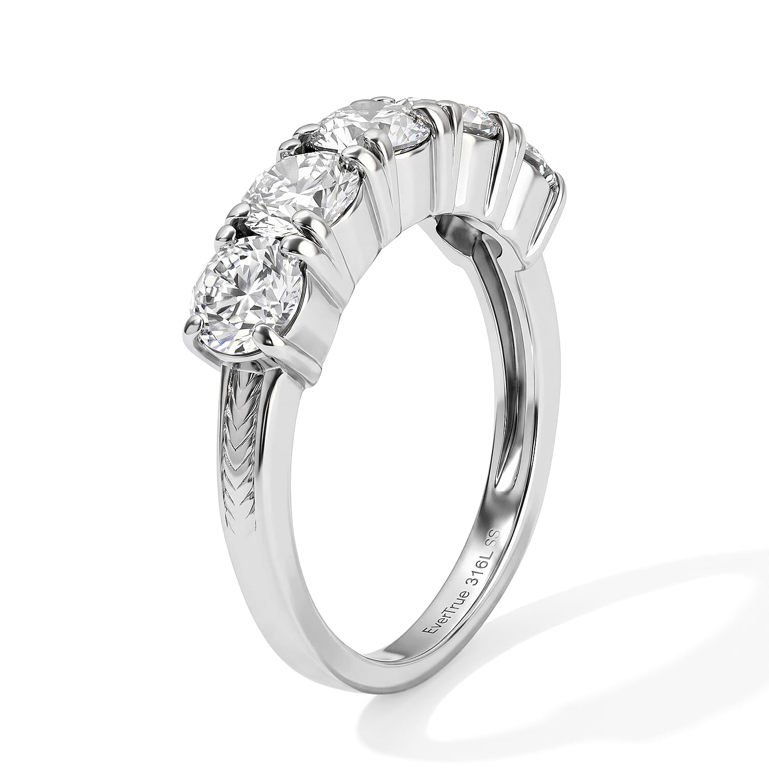 EverTrue Simulated Diamond Set of 2 Hoop Earrings and Half Eternity Band Ring (Size 5.00) in Stainless Steel
