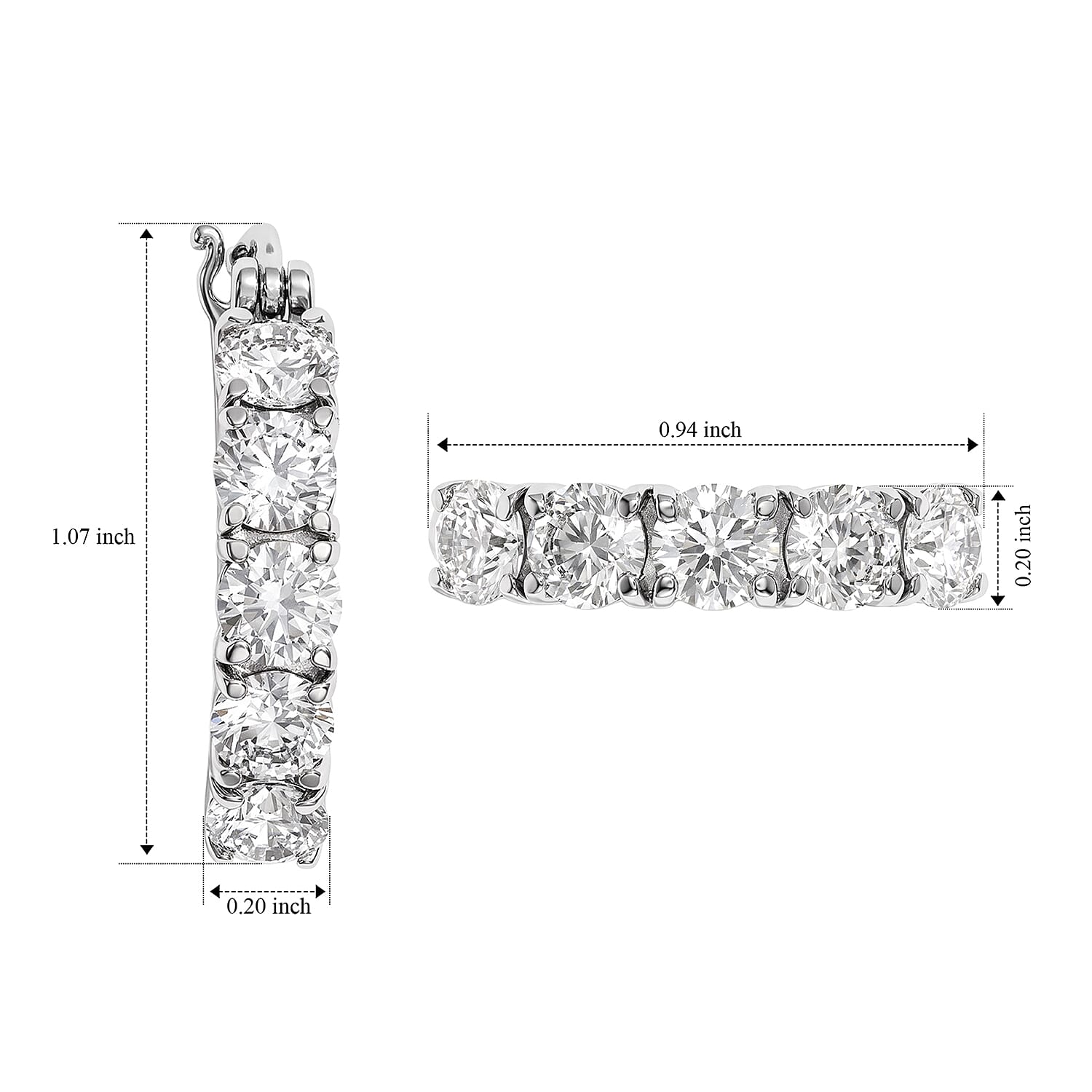 EverTrue Simulated Diamond Set of 2 Hoop Earrings and Half Eternity Band Ring (Size 5.00) in Stainless Steel