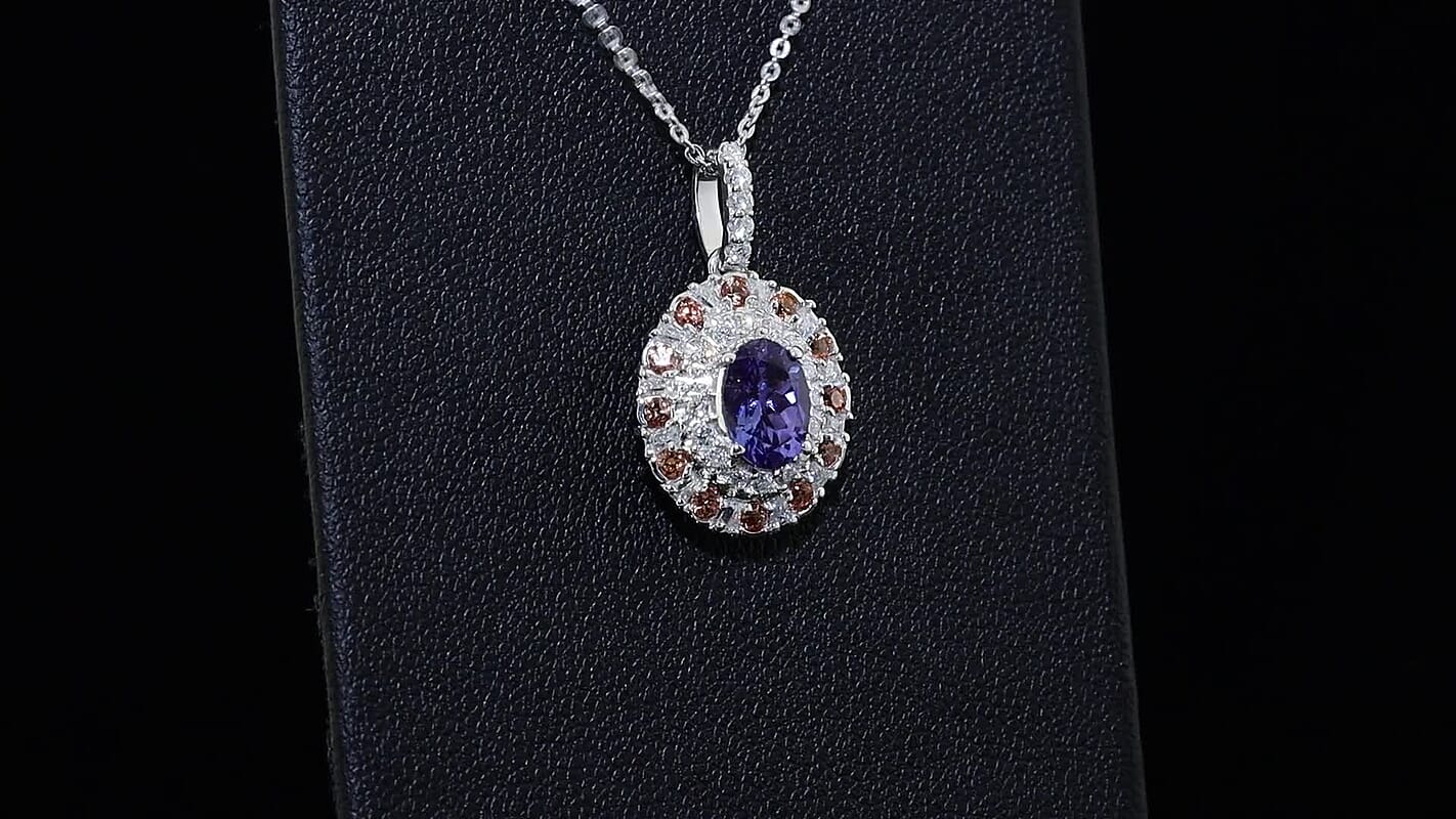 Certified & Appraised D''Joy Premium Tanzanite, Multi Gemstone Pendant Necklace (18 Inches) in Rhodium Over Sterling Silver 2.00 ctw