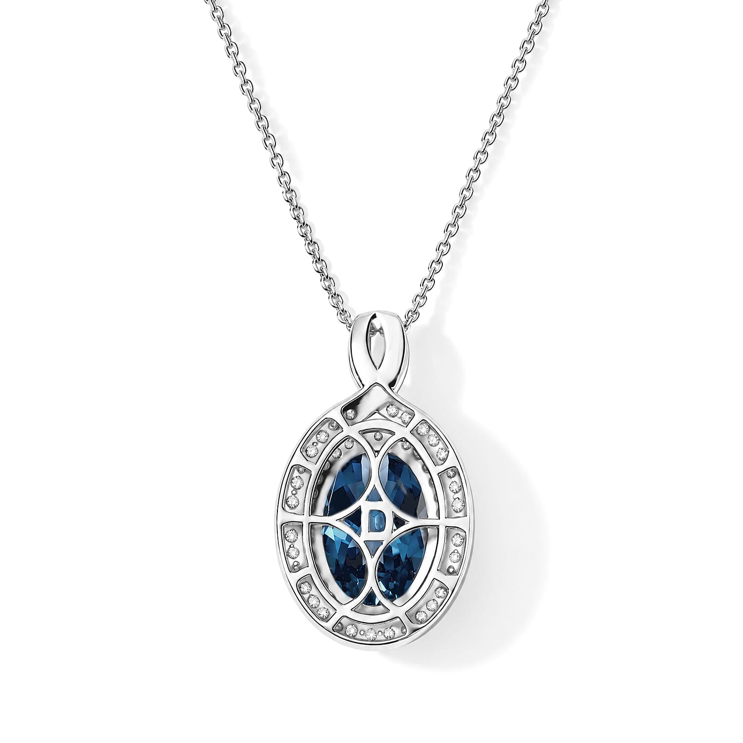 D'Joy Premium London Blue Topaz and Moissanite 7.40 ctw Pendant Necklace in Rhodium Over Sterling Silver 20 Inches