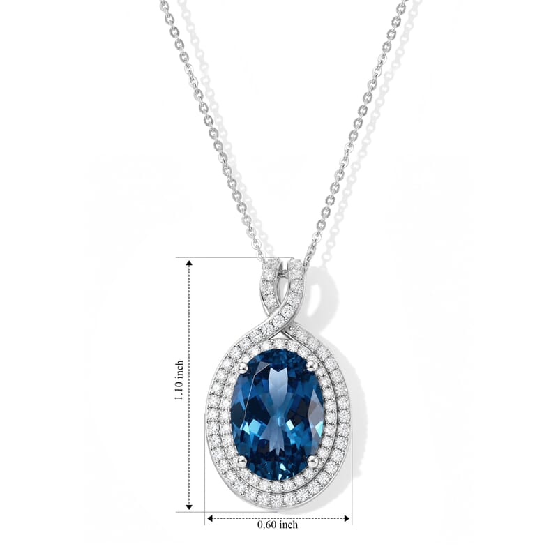 D'Joy Premium London Blue Topaz and Moissanite 7.40 ctw Pendant Necklace in Rhodium Over Sterling Silver 20 Inches