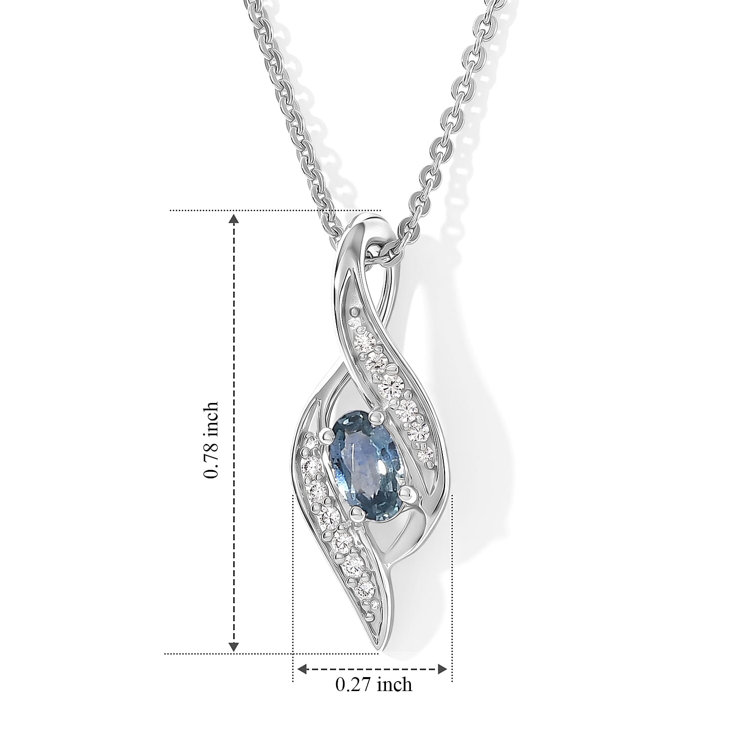 D'Joy Montana Sapphire and White Zircon 0.40 ctw Pendant Necklace in Rhodium Over Sterling Silver 20 Inches